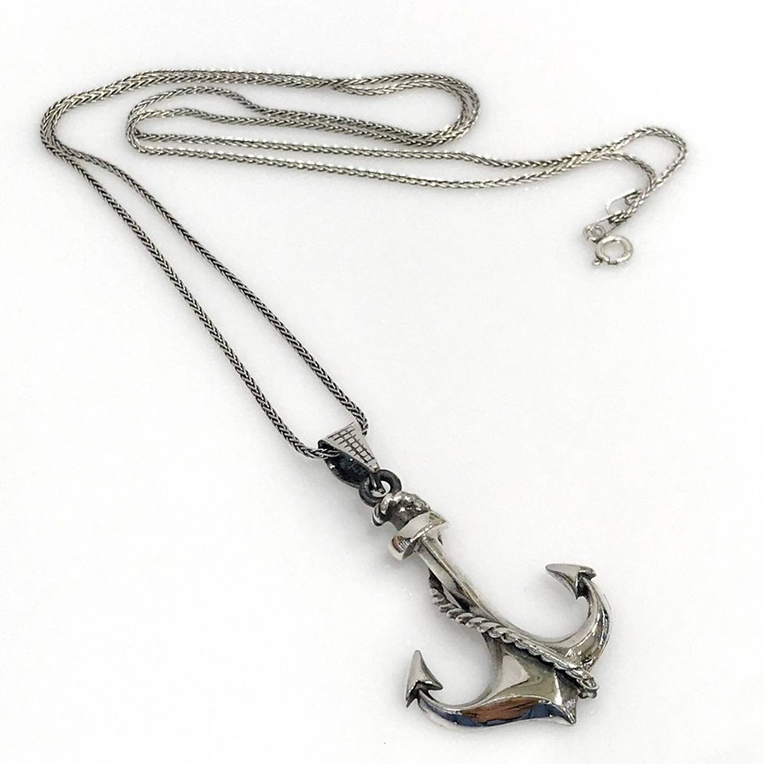 Anchor Anchor Large Size Fox Tail Chain Silver Necklace