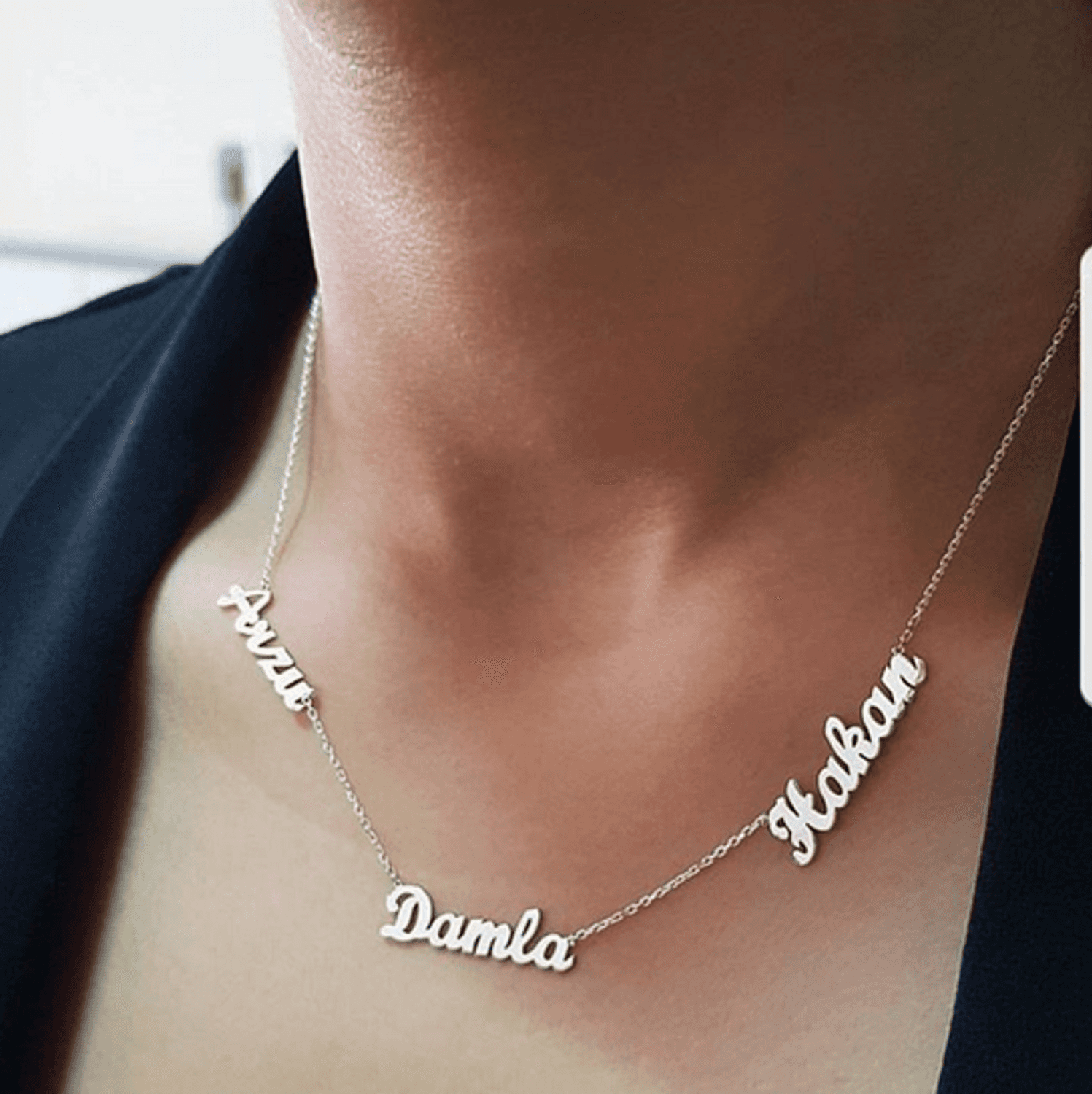 Кольє з п'яти імен з 925-ї срібної сталі, 45 см, особлива упаковка, 6,5 г, виготовляється в бажаному кольорі