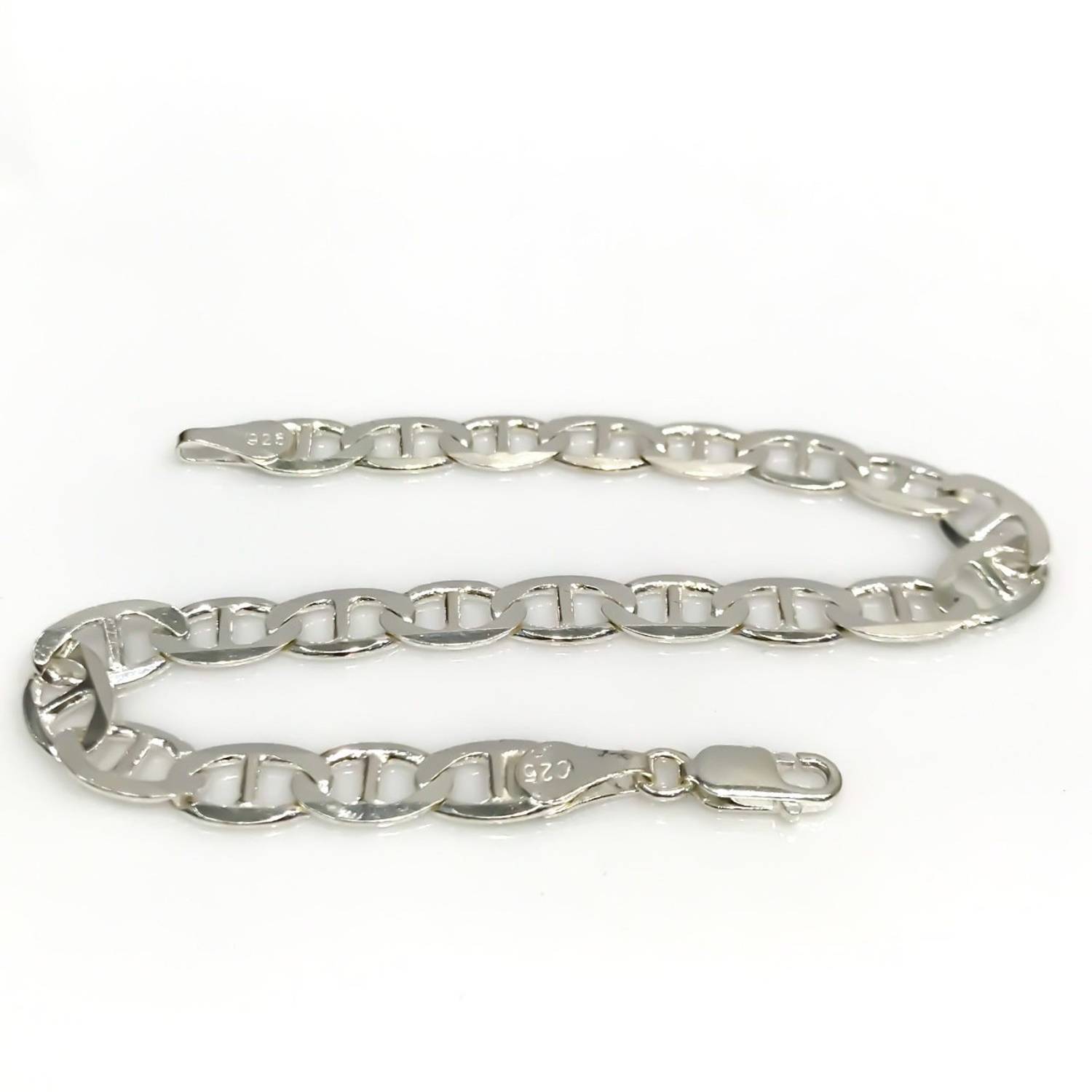 7 مم Stone Free Gourmet بسيط أنيق سميك سوار من الفضة الإسترليني للرجال