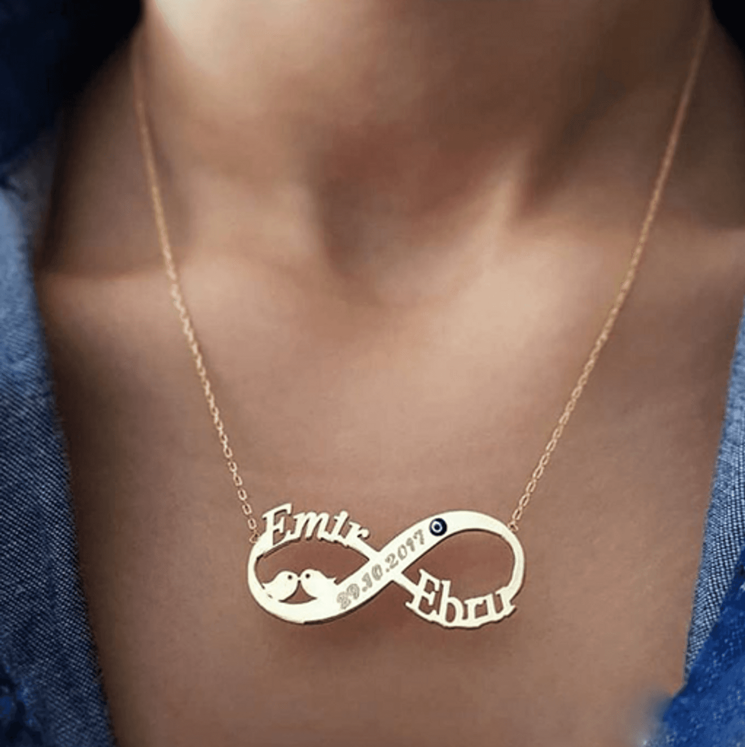 Кулон из серебра 925 пробы "Бесконечность" с двумя именами и датой, родиевое покрытие, длина цепочки 45 см, вес 4,50 г