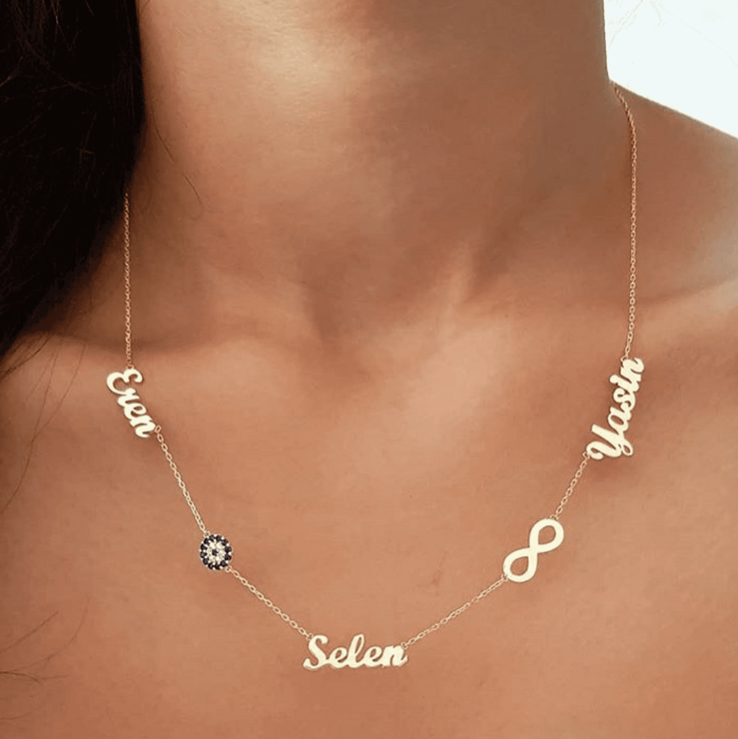 Three Names Infinity Evil Eye Sterling Silver Necklace