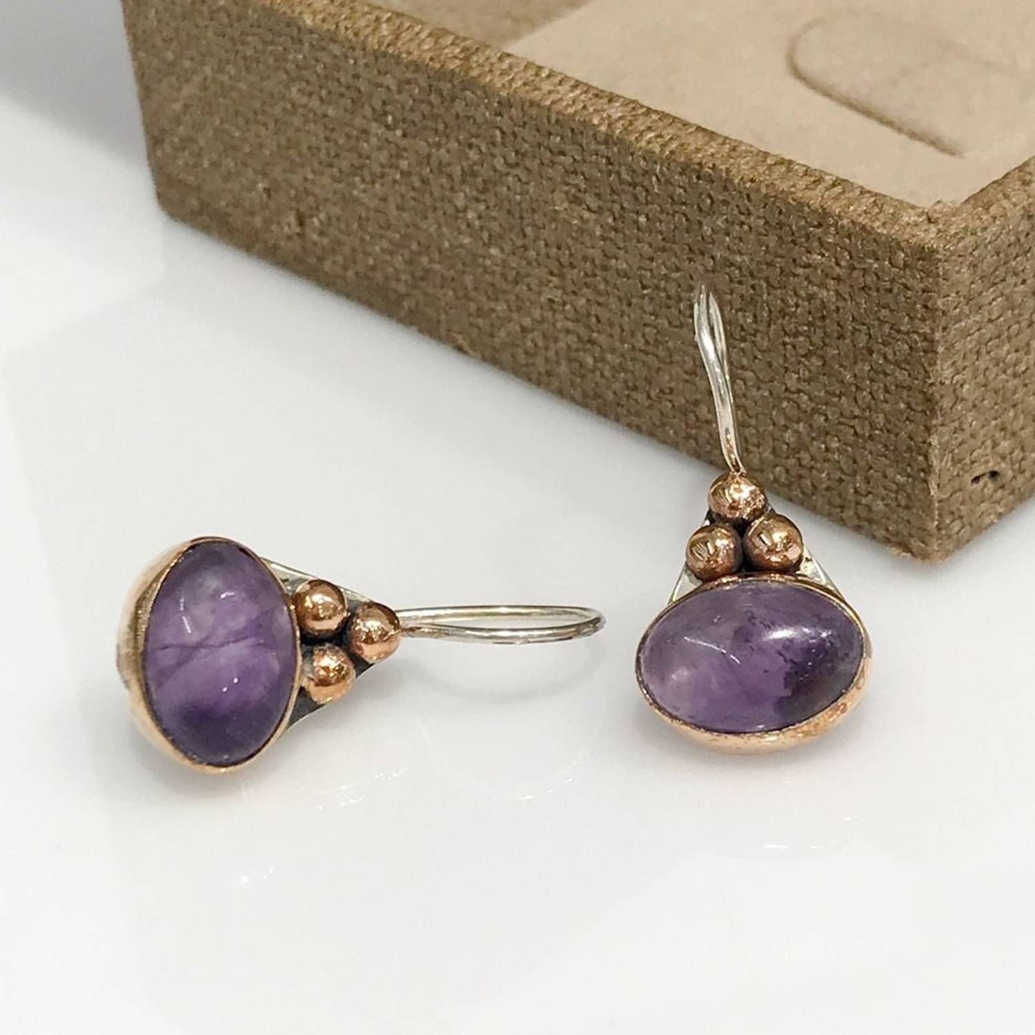Natural Amethyst Stone All Hand Made Silver Earrings