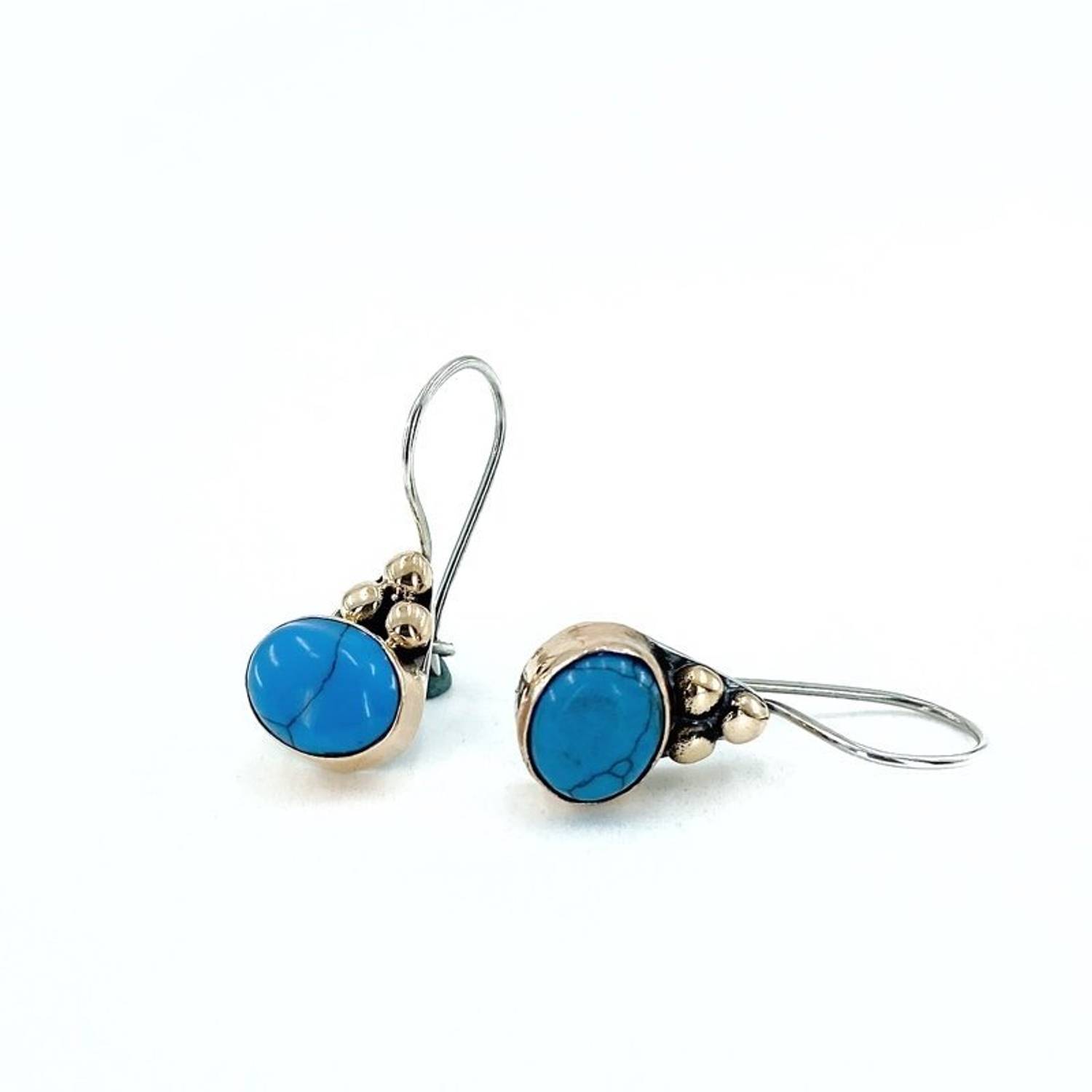 Natural Turquoise and Turquoise Stone Handcrafted Authentic Silver Earrings