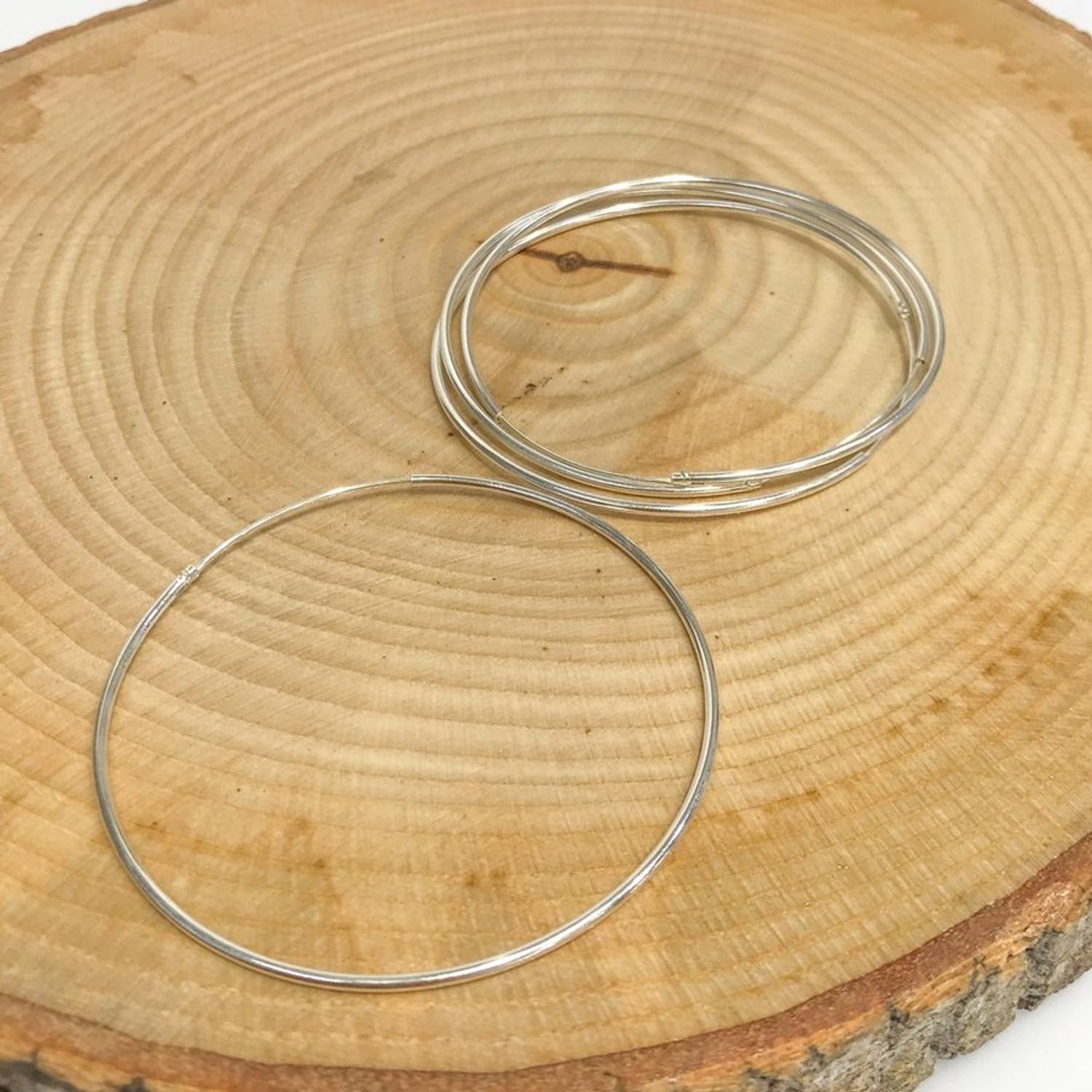 حجم كبير 6 سم أقراط فضية كلاسيكية بدون أحجار