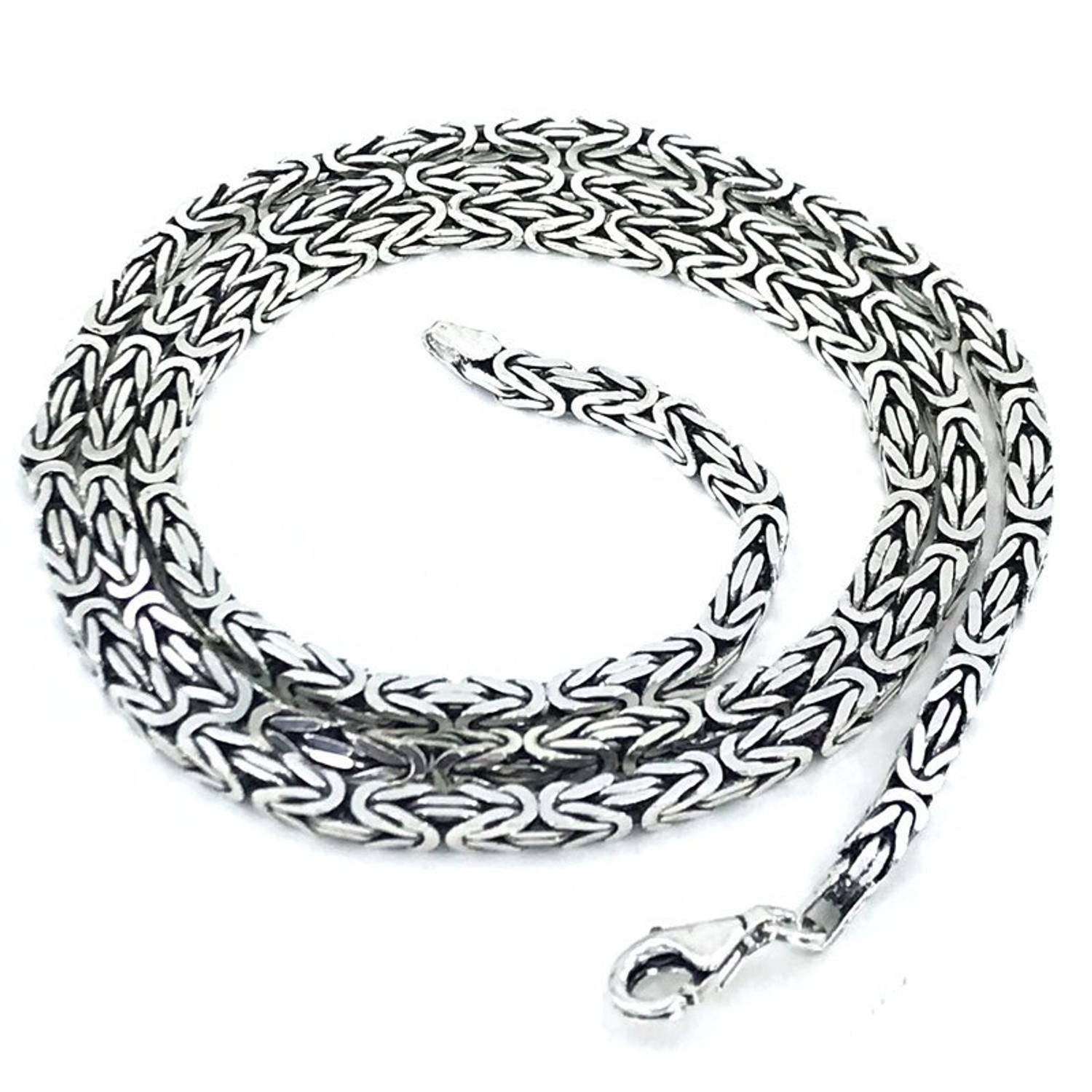 3.2 mm 34 gr 60 cm Angular Italian King Chain Silver Necklace