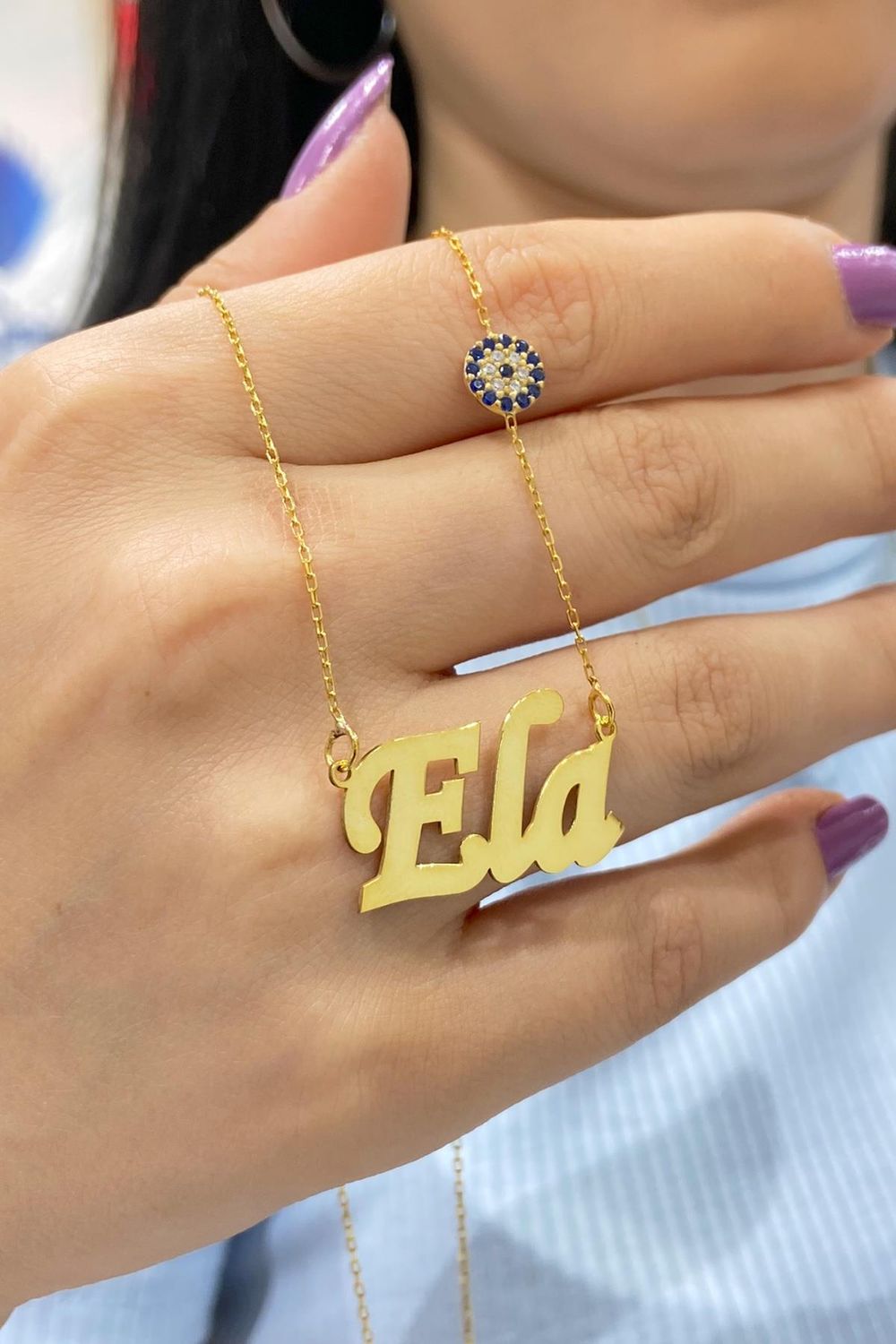 Кулон из серебра с золотым покрытием с глазом-амулетом и индивидуальной надписью на заказ