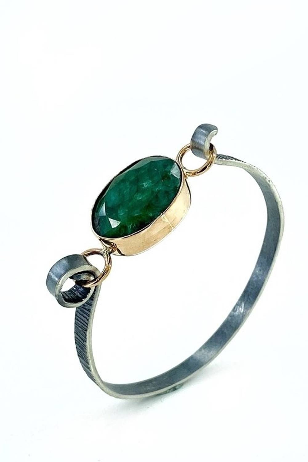 سوار فضة إسترليني أصلي مصنوع من الحجر الطبيعي والزمرد