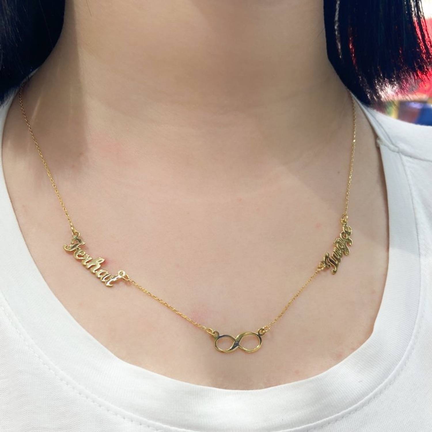 إنفينيتي 2 اسمين لون ذهبي 925 عقد من الفضة الإسترليني