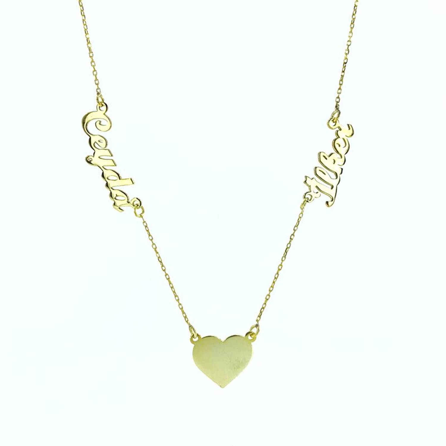 Two Names Heart Gold Plated 925 Sterling Silver Necklace