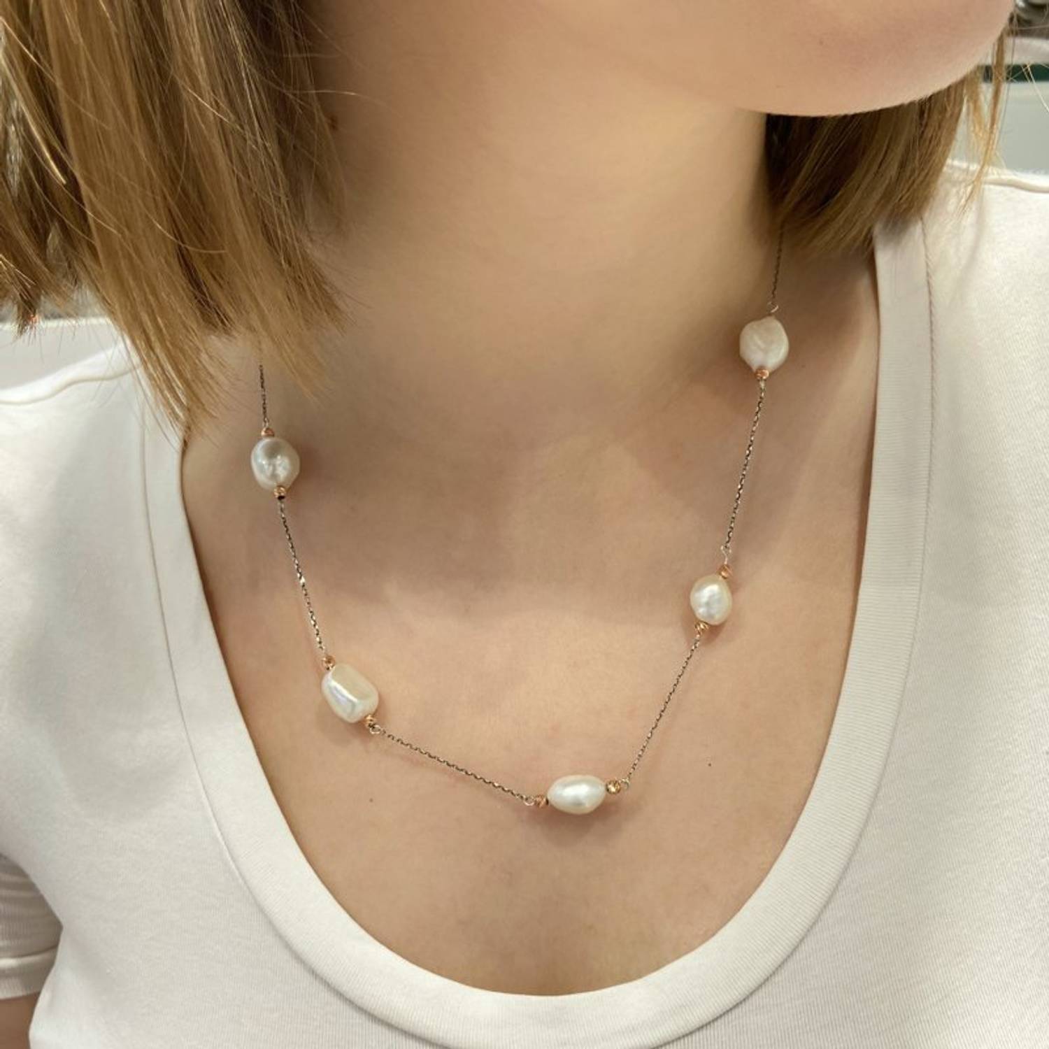 Natural Pearl Stone Hand Kneaded Trend Style 925 Sterling Silver Necklace