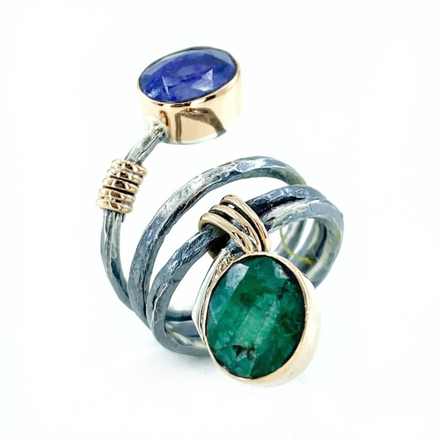 Hand Made Natural Ruby Emerald Stone Top Quality Authentic Sterling Silver Ring