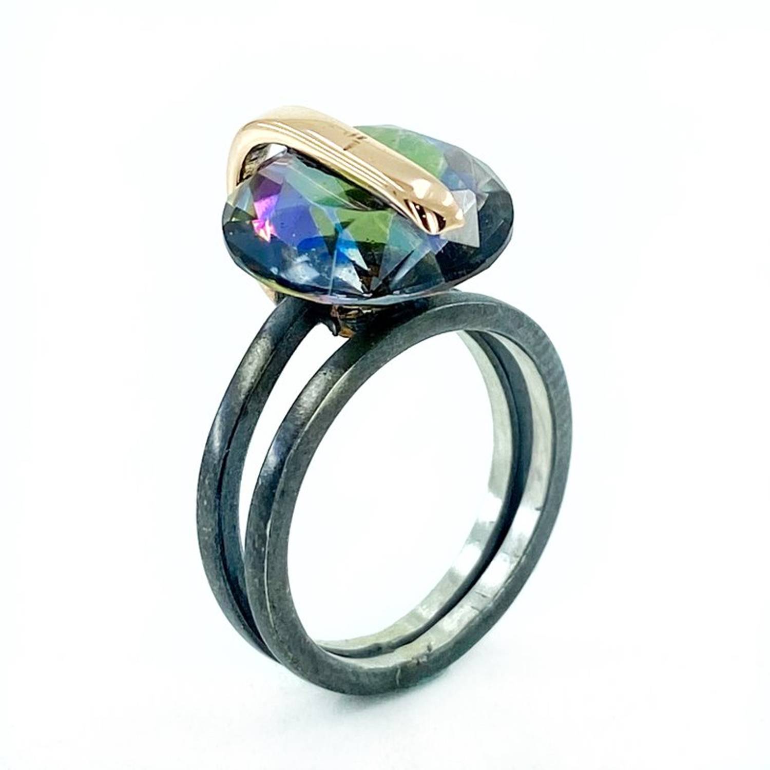 Hand Made Special Design Large Mystic Topaz Authentic 925 Sterling Silver Ring