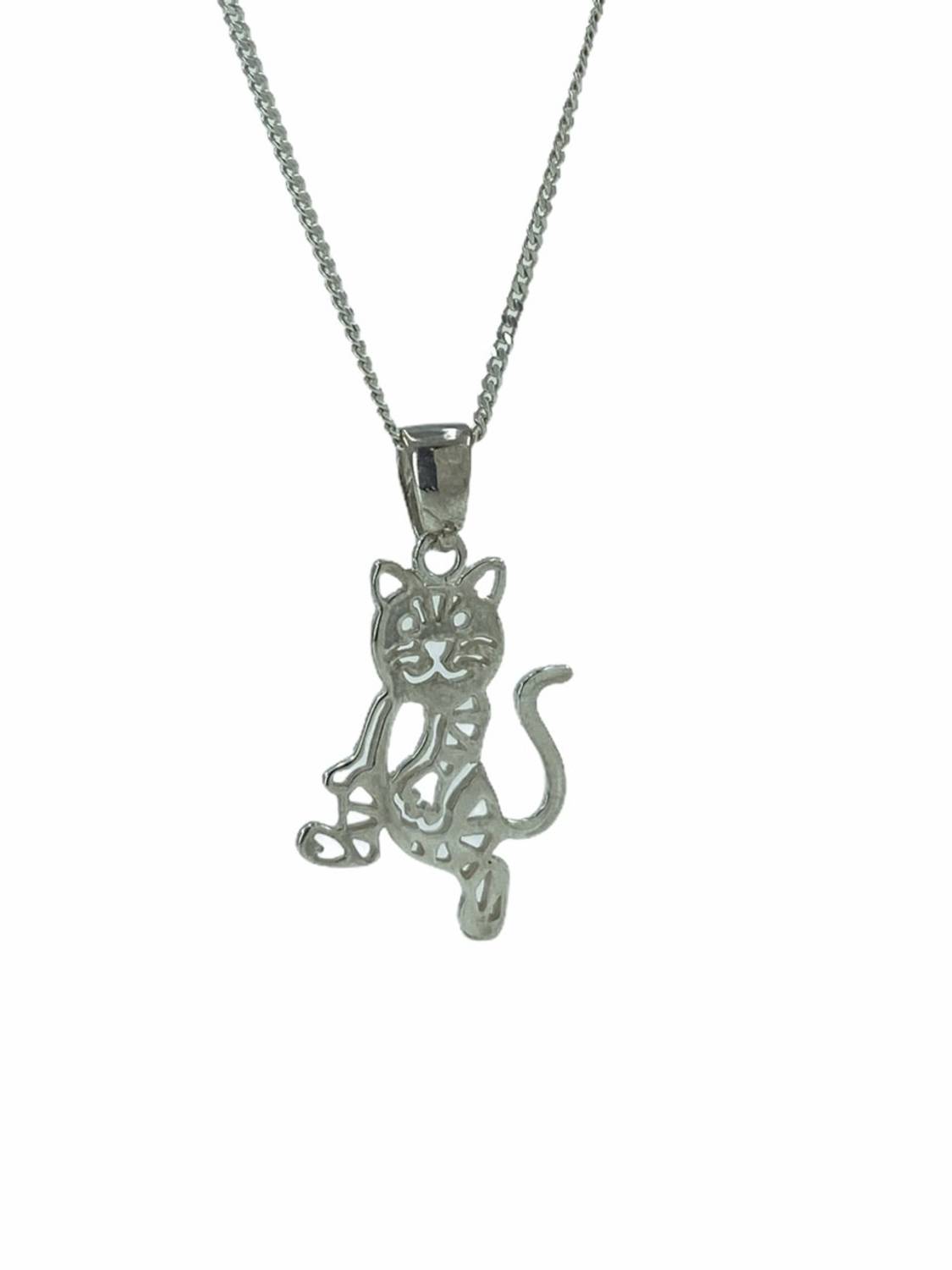 Plain Naughty Cat 925 Sterling Silver Necklace Without Stone