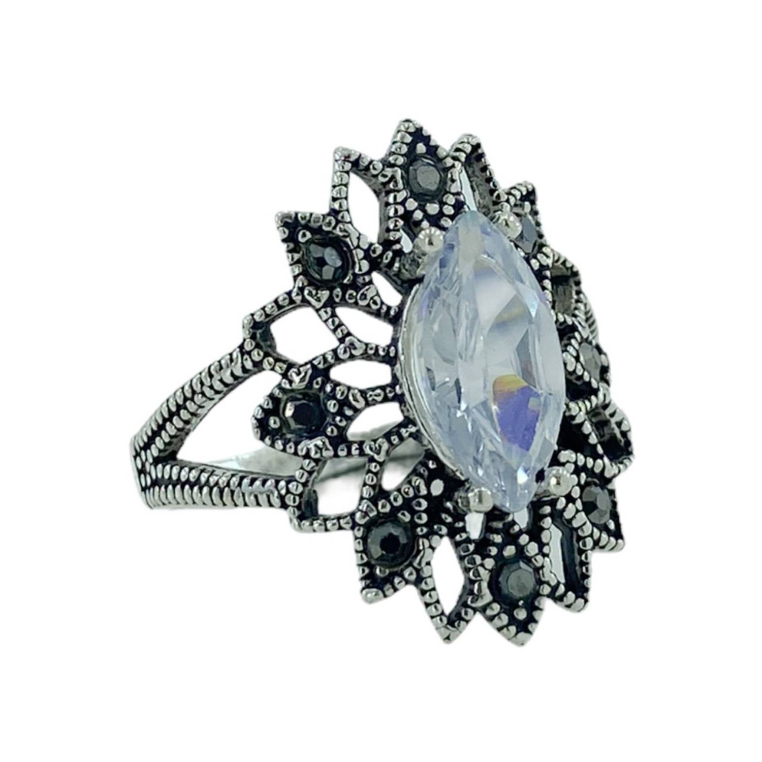 925 Sterling Silver Ring With Authentic Marcasite Shuttle Stone