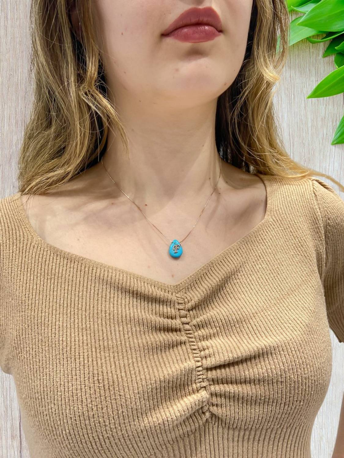 قلادة من الفضة الإسترليني عيار 925 مخصصة من حجر الفيروز الطبيعي