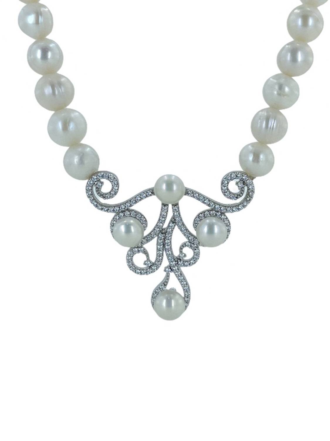 Gold Mounted Real Pearl Choker 925 Sterling Silver Necklace