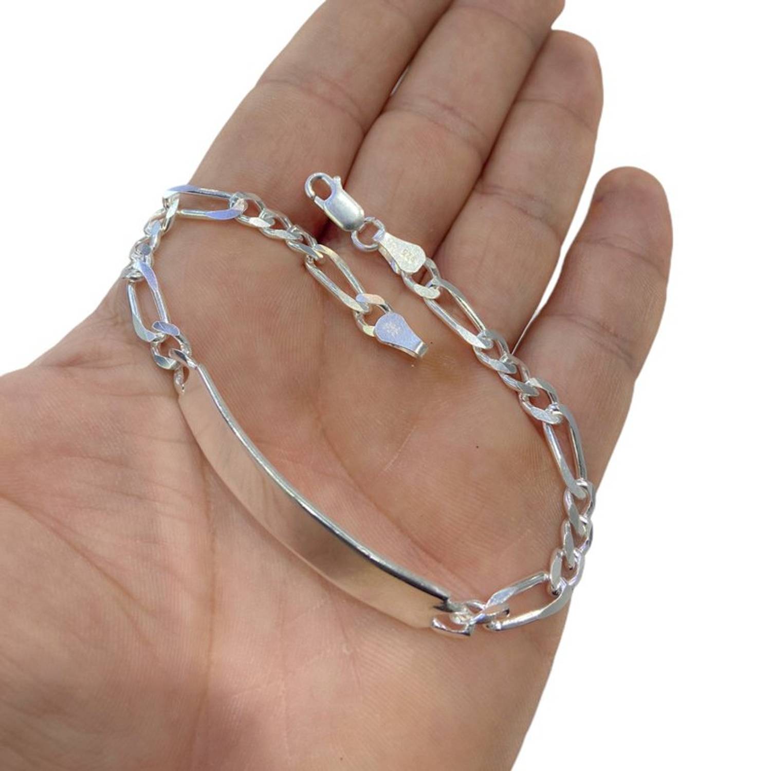 اسم سلسلة فيجارو سميكة ، تاريخ قابل للكتابة سوار من الفضة الإسترليني عيار 925