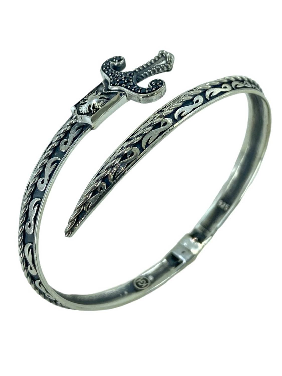 Ексклюзивний дизайн чоловічого браслета з високоякісного 925 срібла з оніксом, вага 21 г, для всіх розмірів зап'ястя