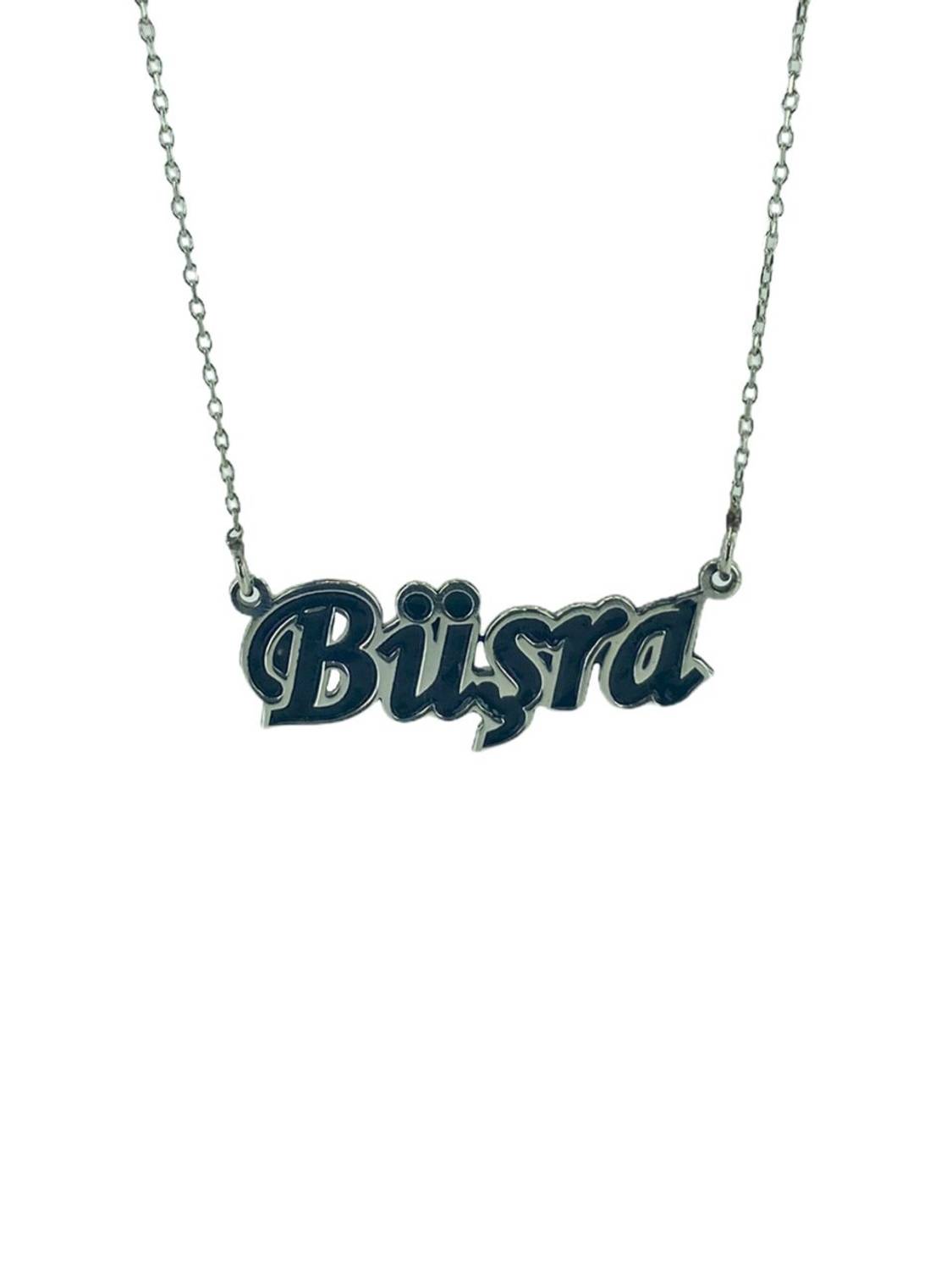 925 Sterling Silver Name Necklace with Black Enamel Filled Name