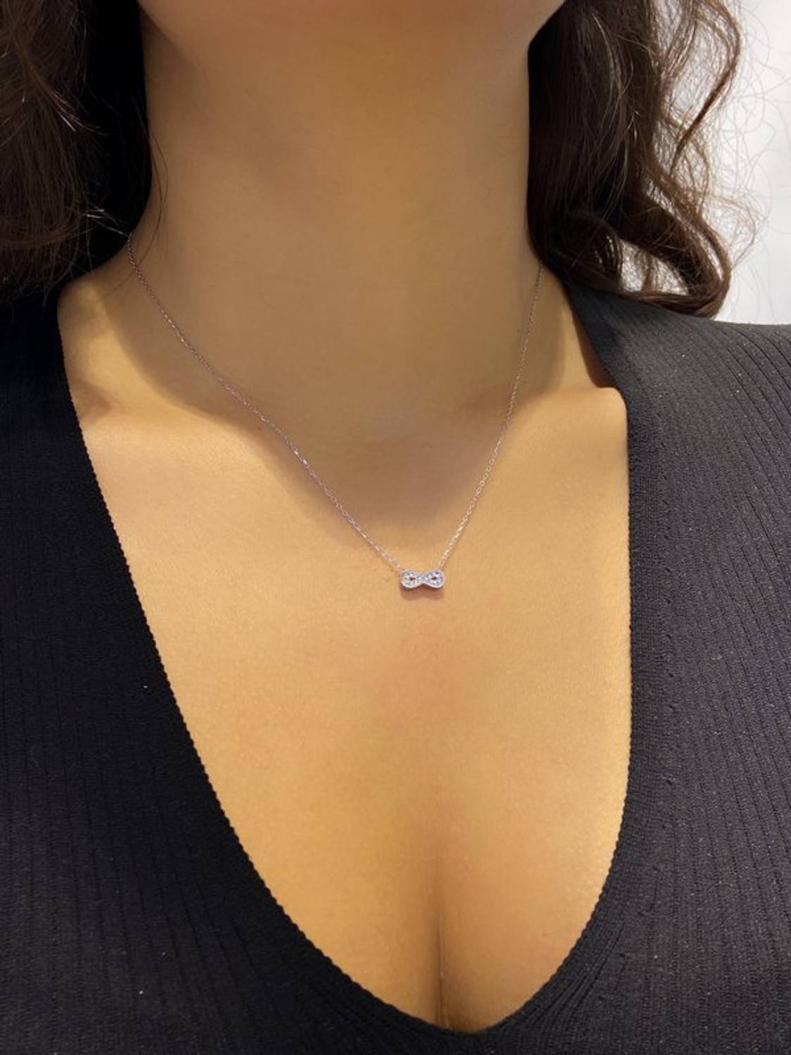 Swarovski Sertifikalı Minik Taşlı Sonsuzluk 925 Gümüş Kolye