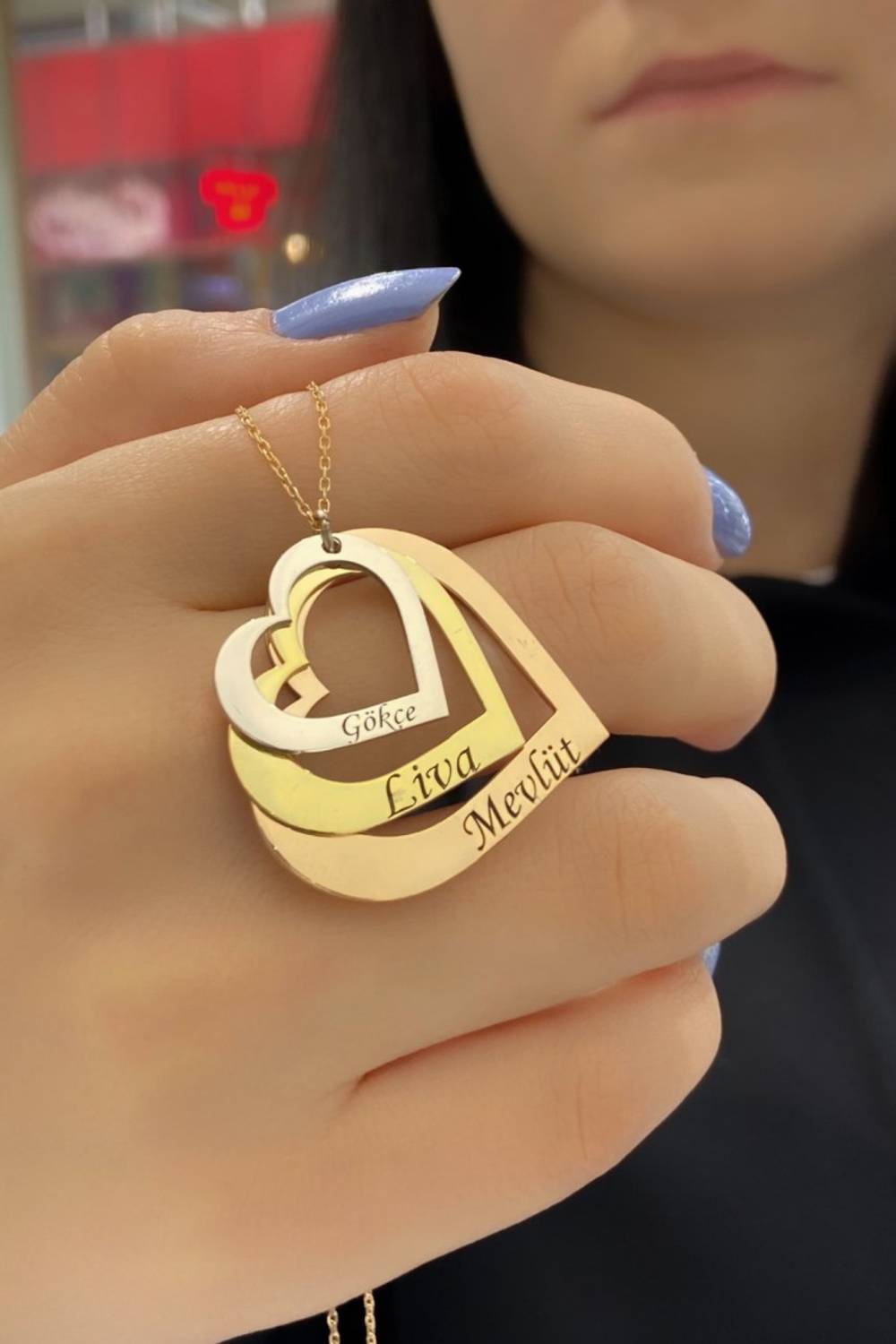 Трехцветное семейное ожерелье с именами из серебра 925, вес 4,50 г, длина цепочки 45 см