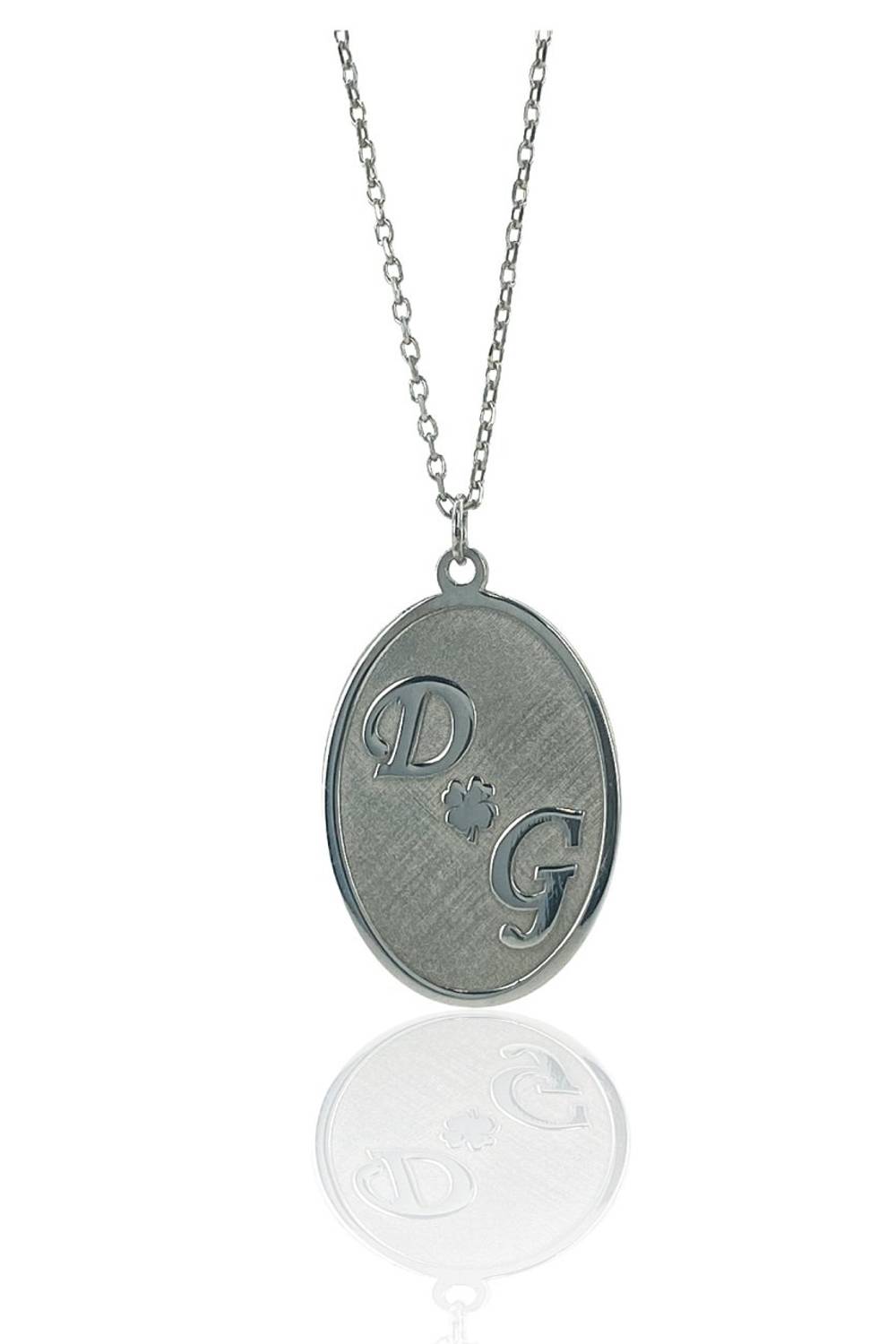 Персоналізований овальний дизайн кольє з двох літер з 925 срібла 4,50 гр, довжина ланцюга 45 см