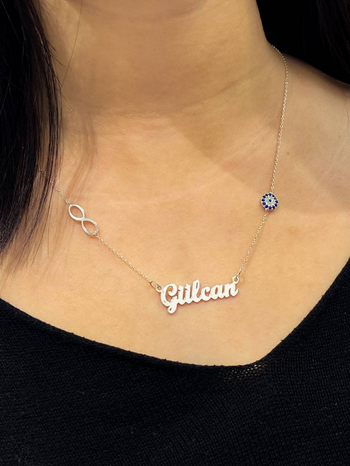 Infinity Evil Eye Name 925 Silver Name Necklace