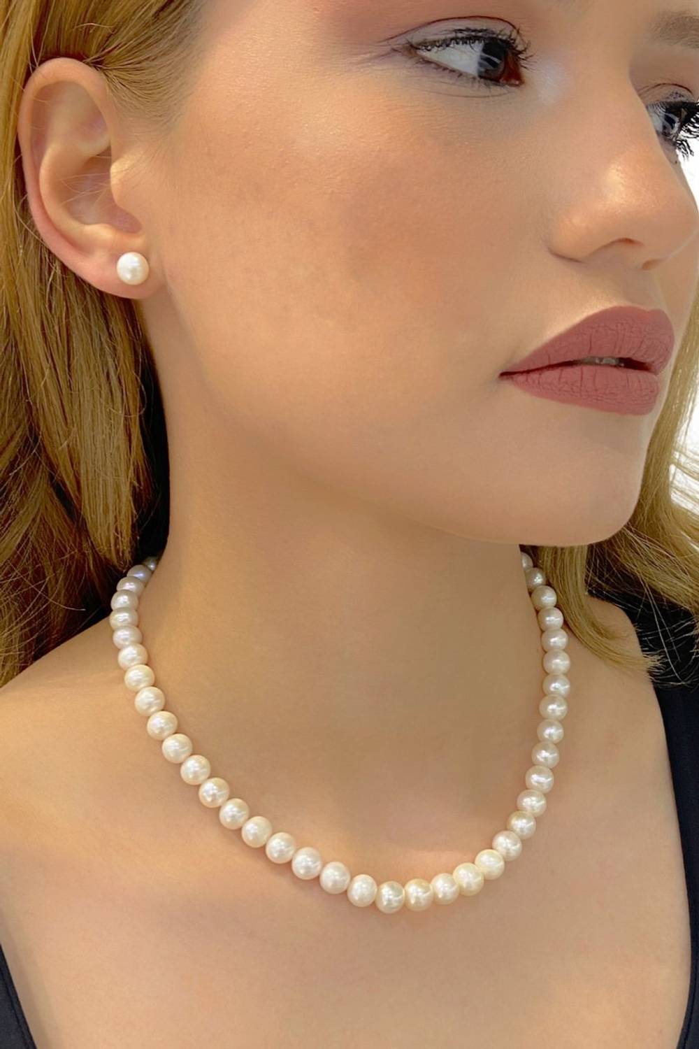 صف واحد سلسلة لؤلؤة أقراط الكرة مجموعة 925 الفضة