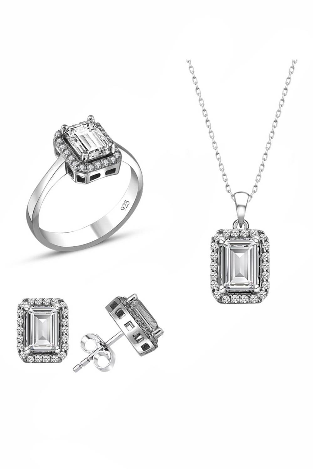 Certified Swarovski Baguette Stone Special Model 925 Silver Set