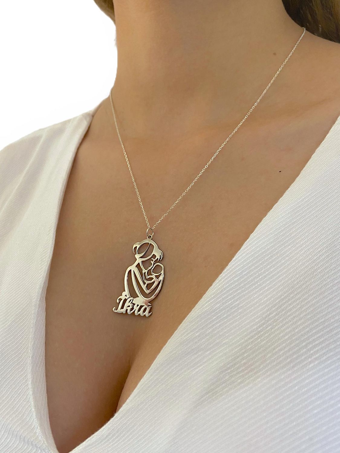 925 Sterling Silver Necklace with Baby Name for Mothers