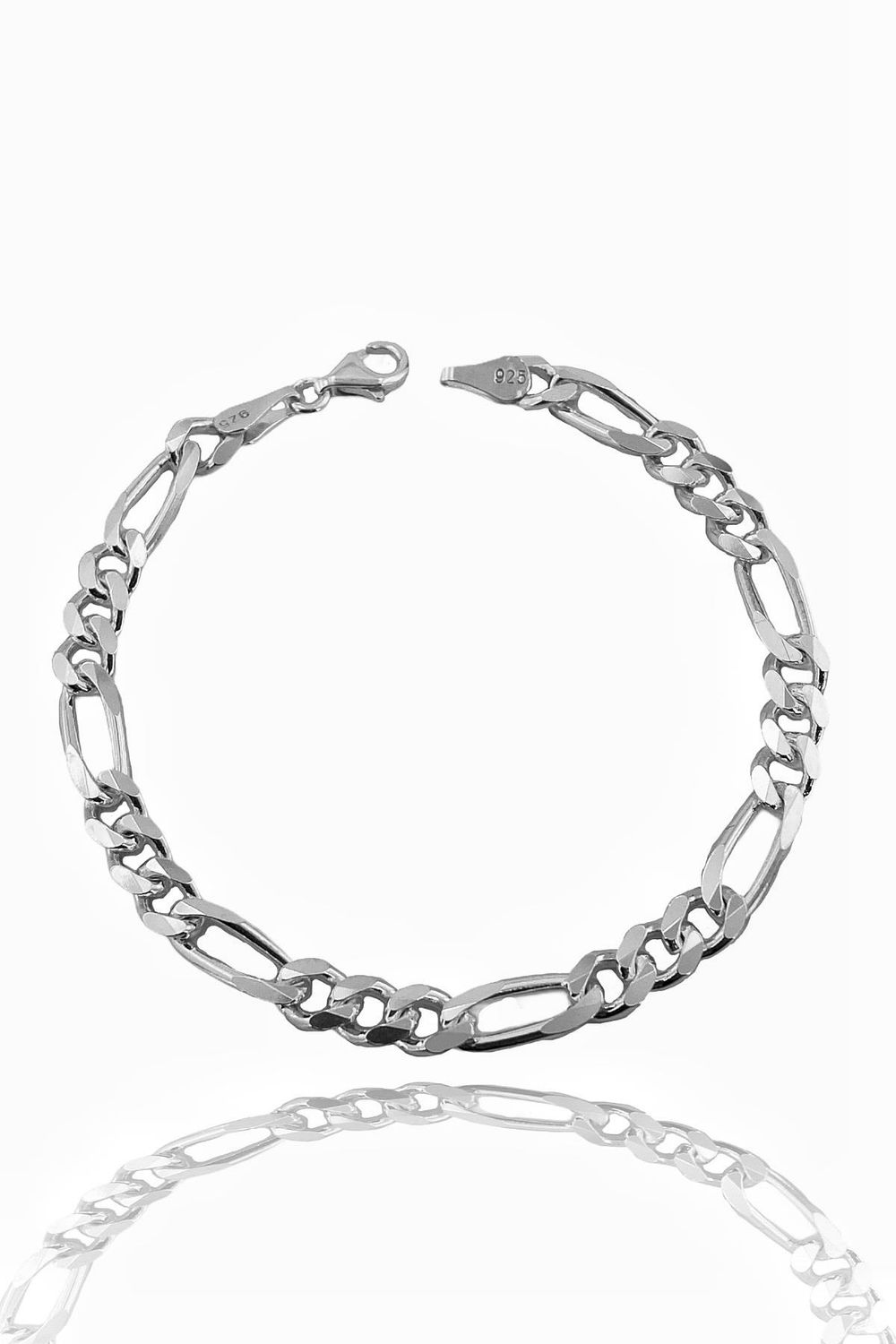 Браслет для мужчин Figaro 6 мм 15 гр, 925 пробы серебро, без камней, длина 22 см, высокое качество, отечественный производитель