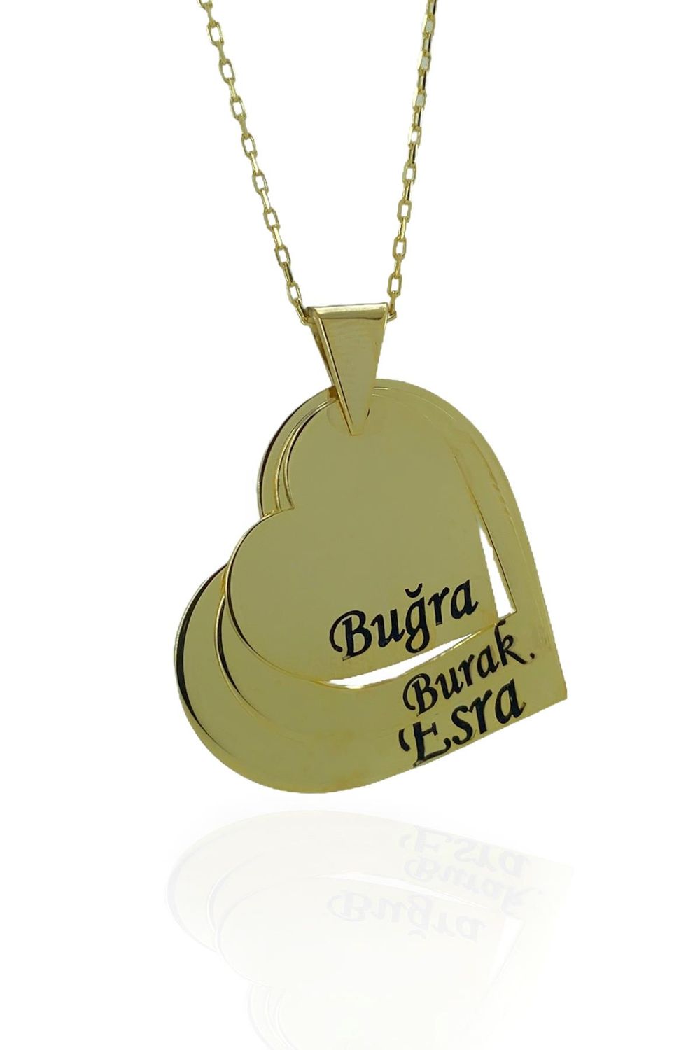 Кулон "Сімейний" з трьома іменами, 925 срібло, 45 см, без каменів, жовте покриття, вага 6 г