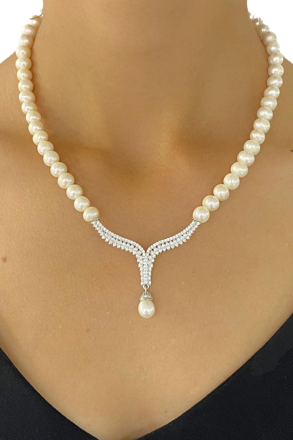 New Gold Model Top Quality Pearl Choker 925 Sterling Silver Necklace