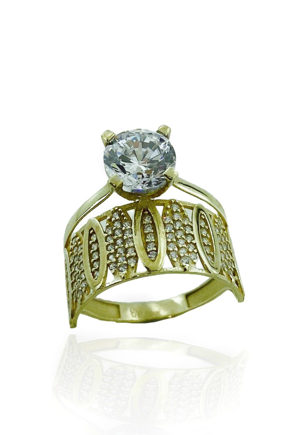 Золота обручка з 8-ми каратного золота та zircon каменем 7 мм, жовте золото, українське виробництво