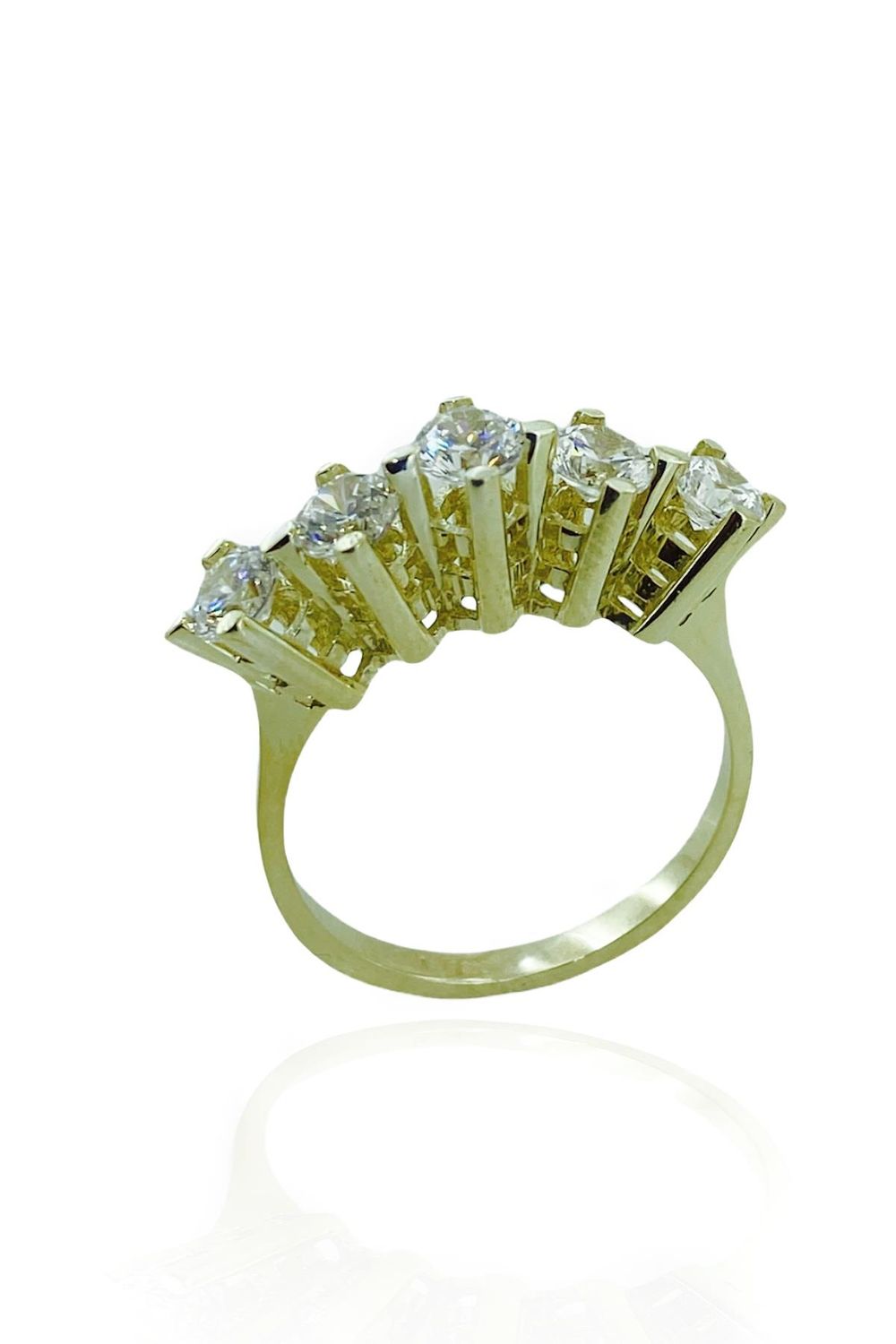 Кільце з 8-місячного золота із високим камінням, п'ятикаменеве, жовте золото, 3,20 г, власне виробництво