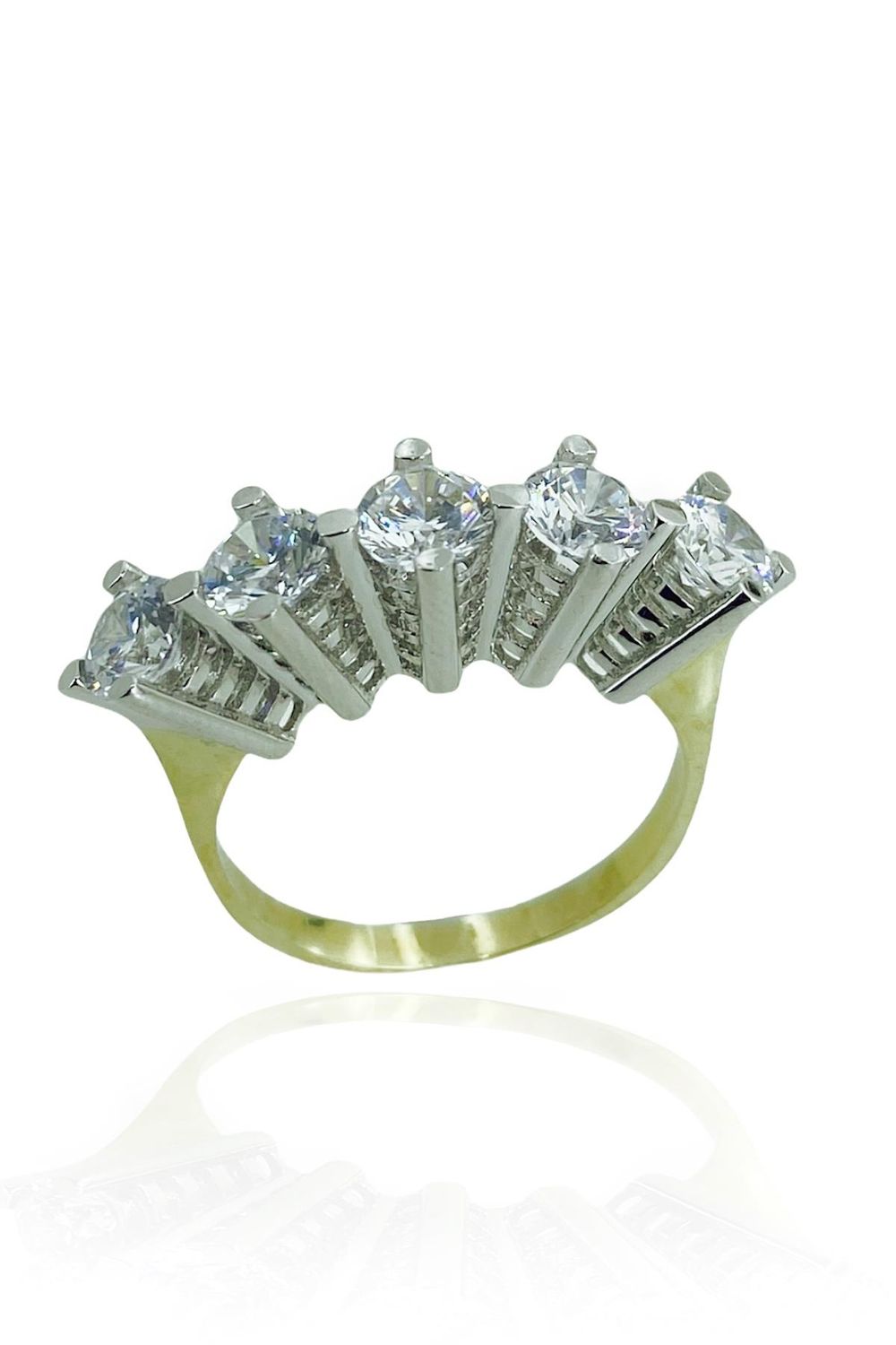 Висока п'ятикутна діамантова модель золотого кільця 8 карат з цирконом, жовте та біле золото, місцеве виробництво