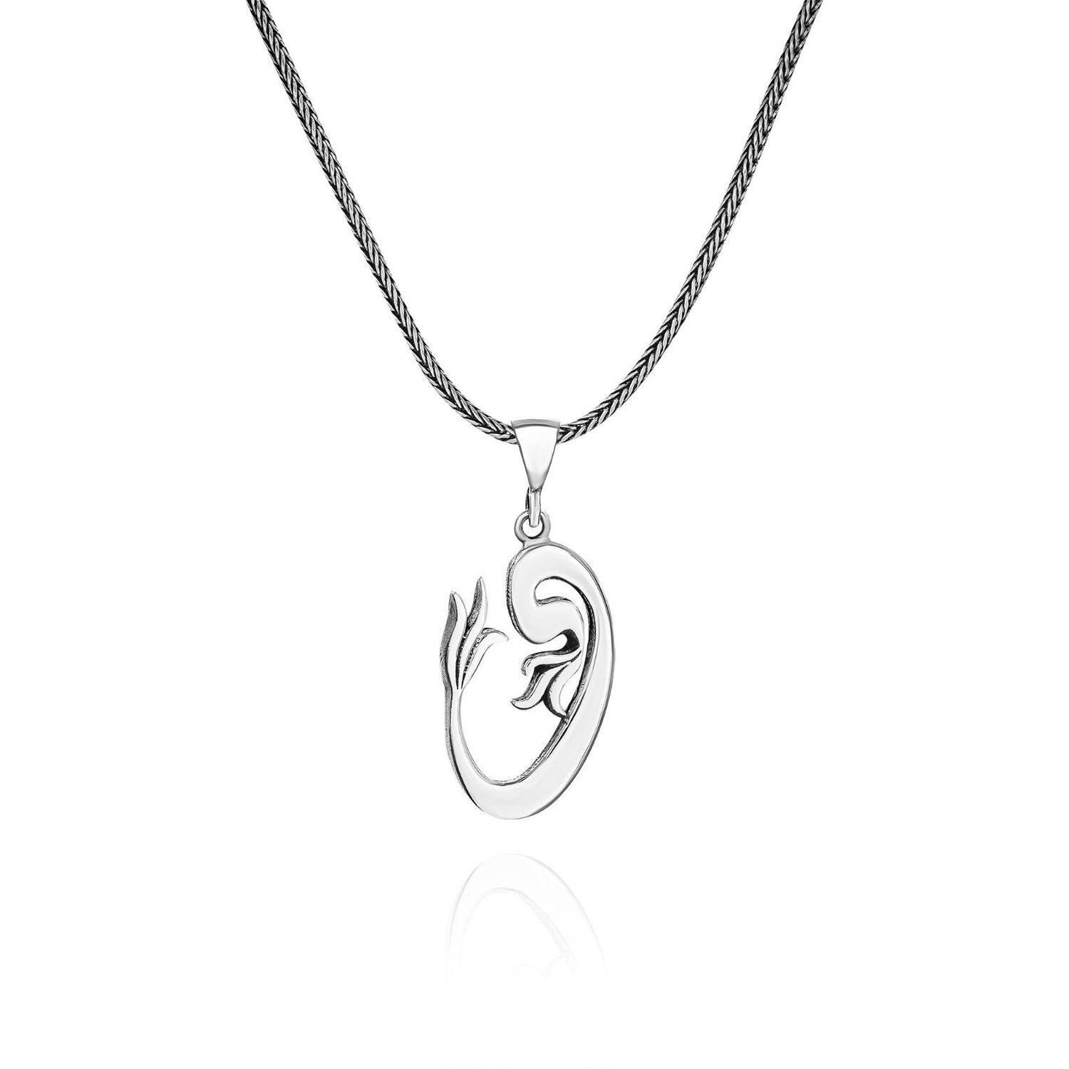 Letter Vav and Tulip 60 cm 925 Sterling Silver Necklace