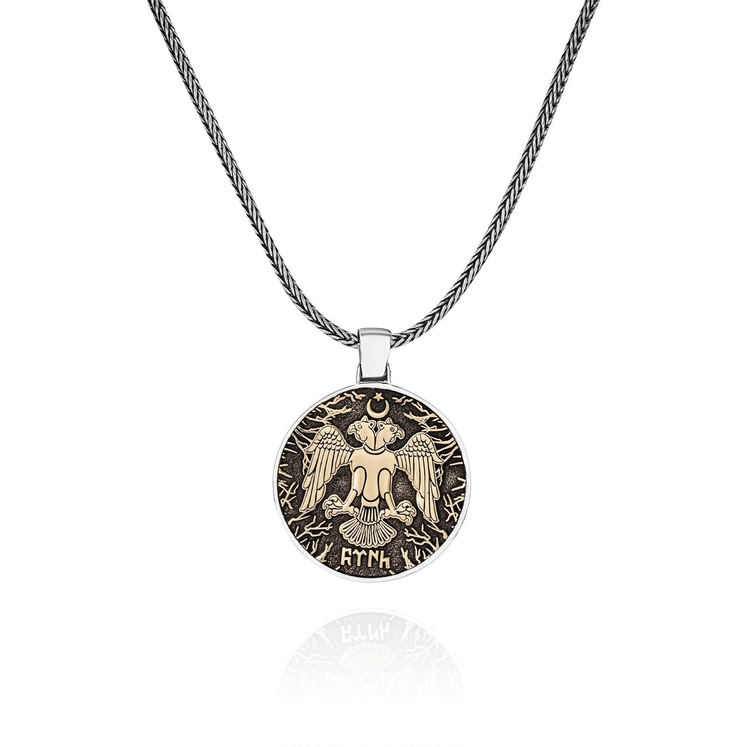 Двоголовий орел Етна з написом "Турція" 60 см 925 срібна підвіска