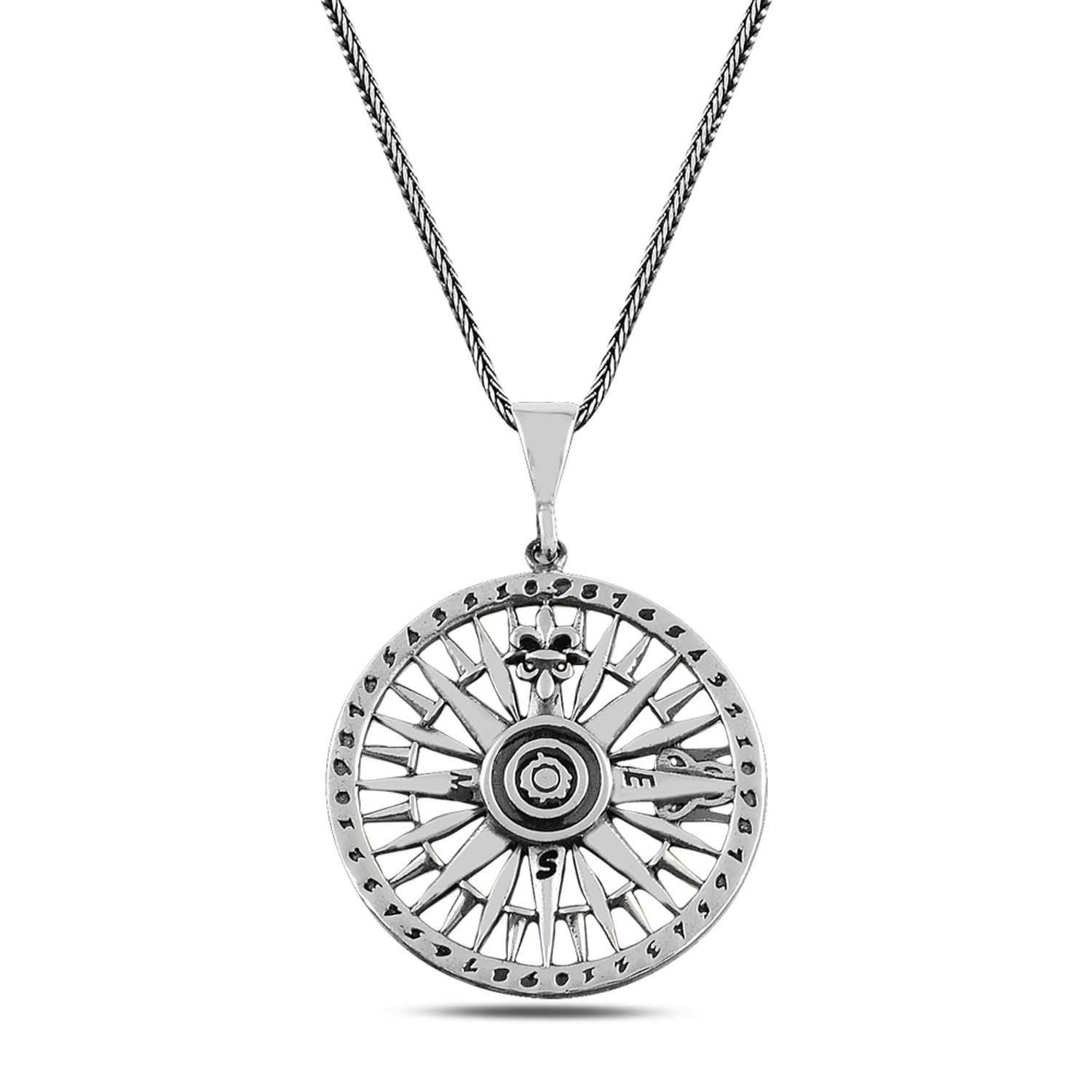 Оригинальный дизайн серебряного кулона "Морская компас" 60 см из 925 пробы, без камней, местное производство