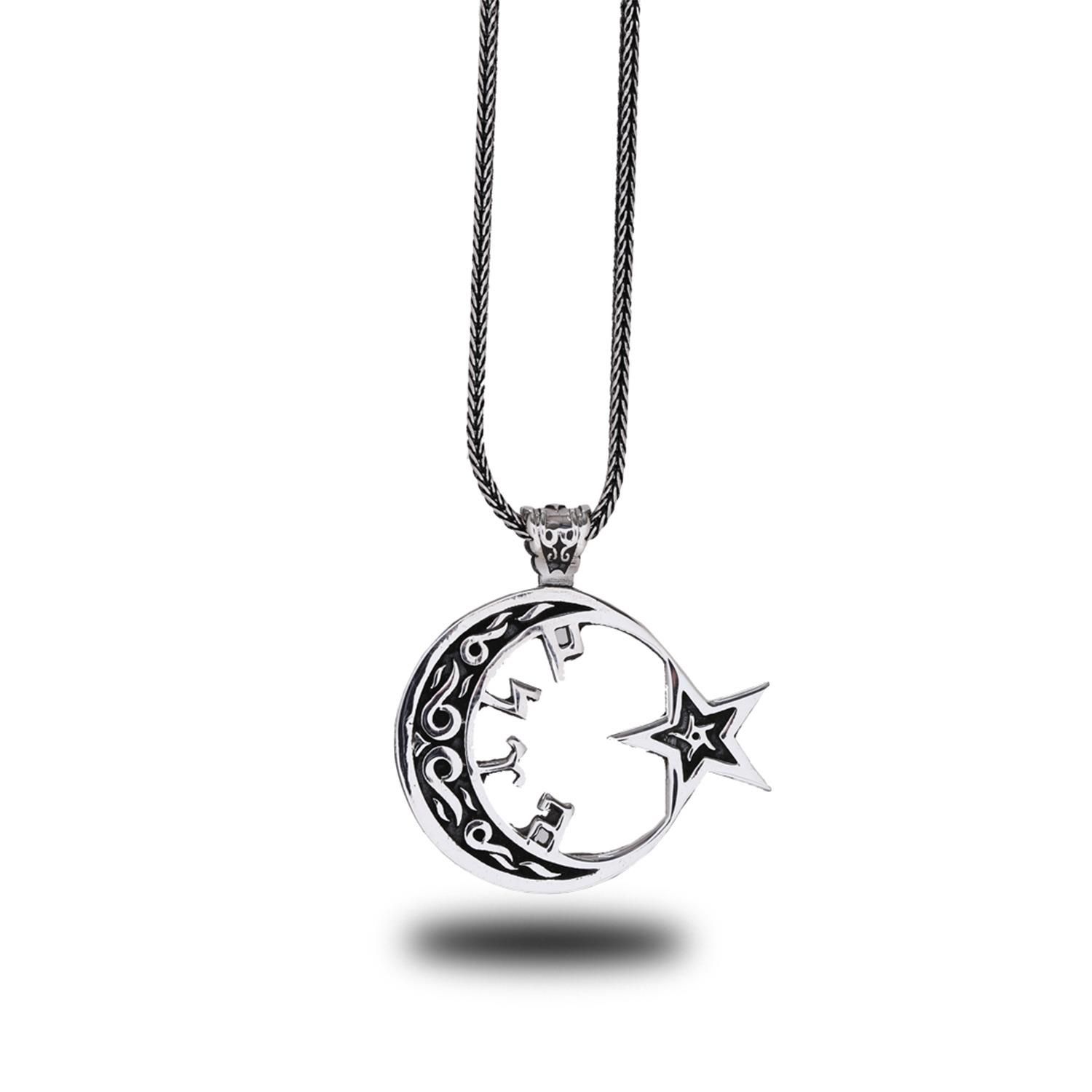 Moon Star Etna Turkish Written 60 cm 925 Sterling Silver Necklace