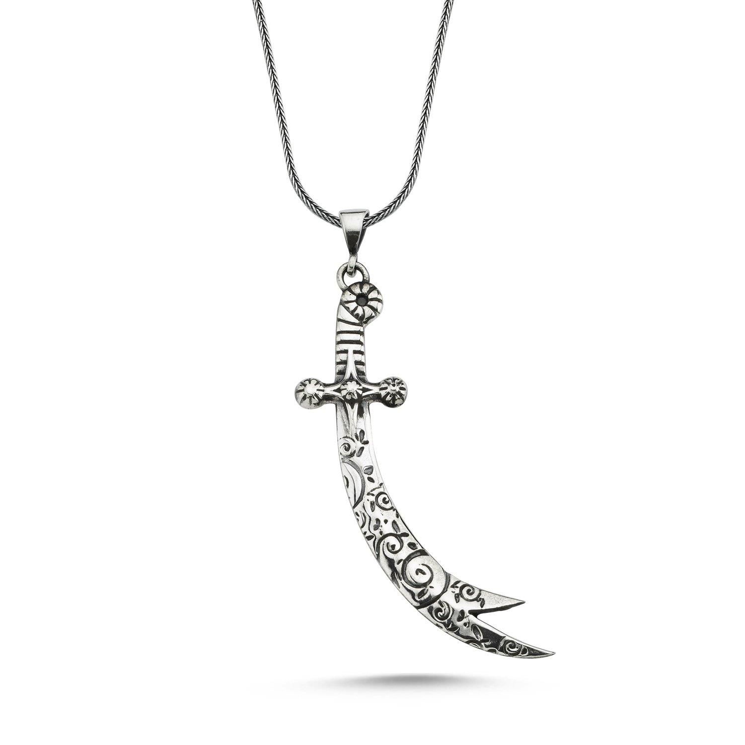 Zülfikar Kılınç نقش مخصص حضرة علي 60 سم قلادة من الفضة الإسترليني عيار 925