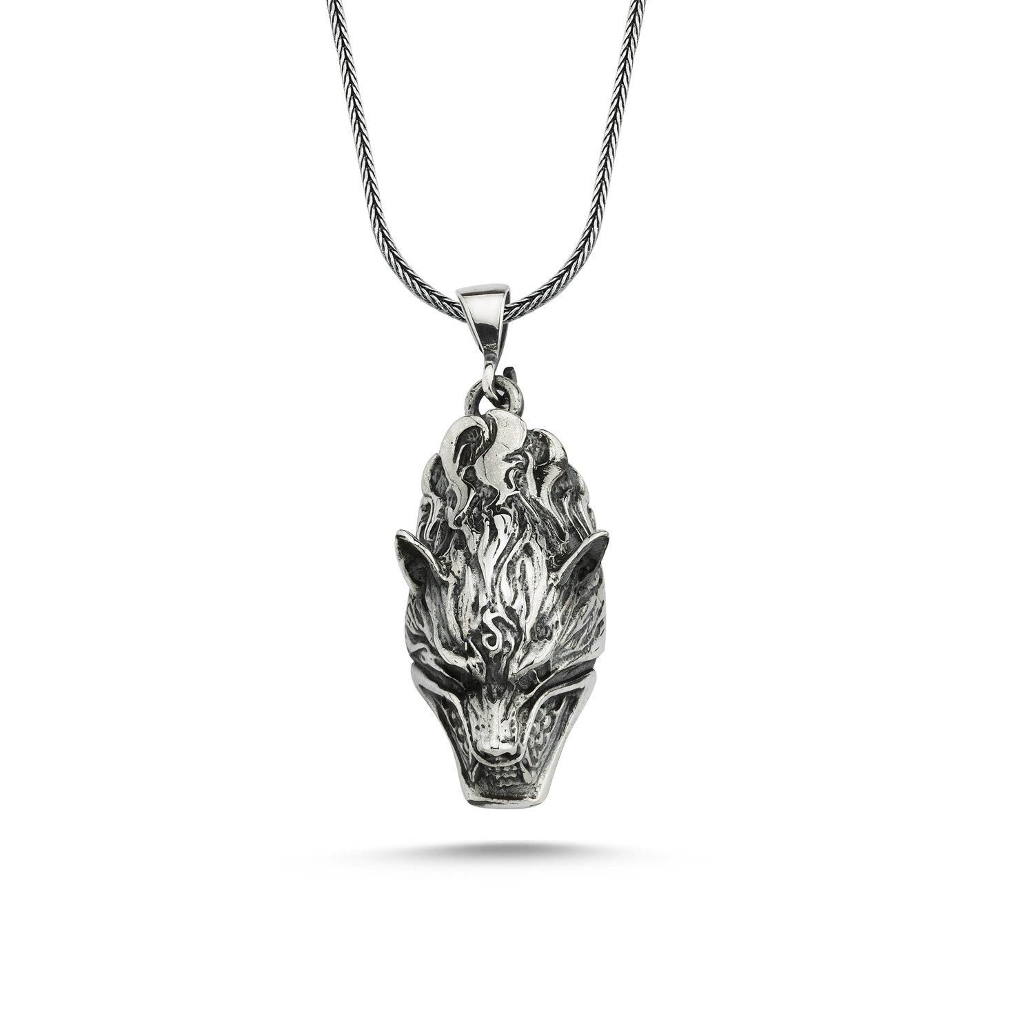 Кольє з тривимірною головою вовка 60 см з 925 срібла без каміння, українське виробництво