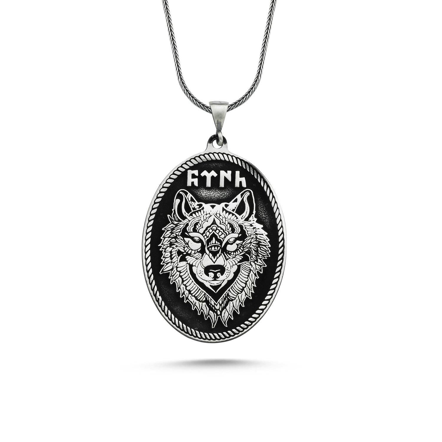 Wolf Head Engraved Locket 60 cm 925 Sterling Silver Necklace