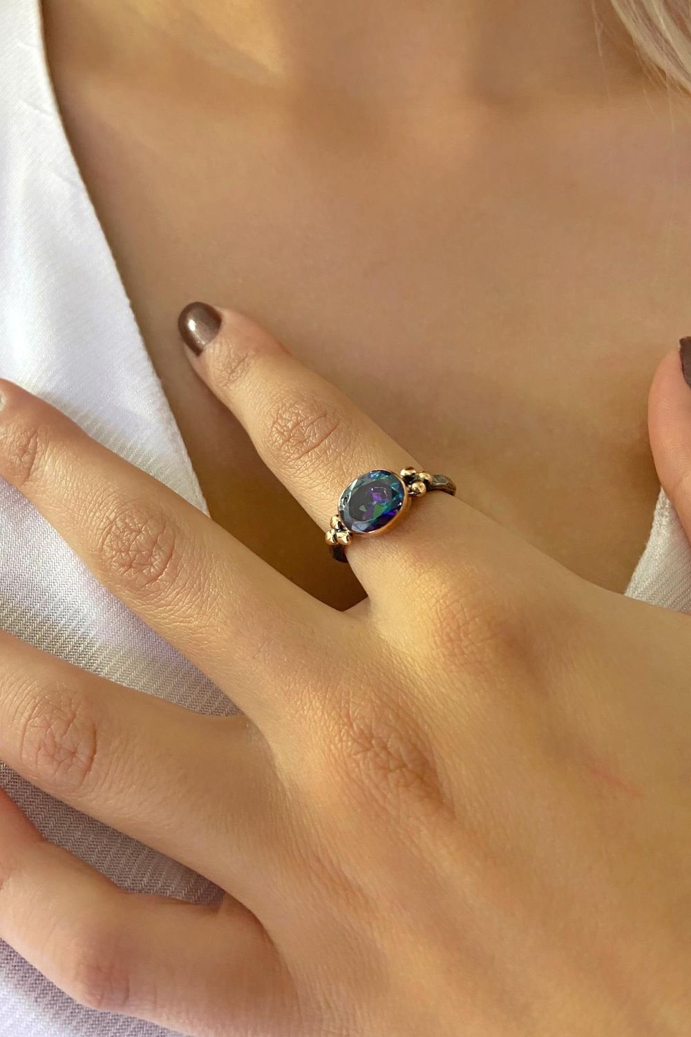 Oval Mystic Topaz Stone Handmade 925 Sterling Silver Ring