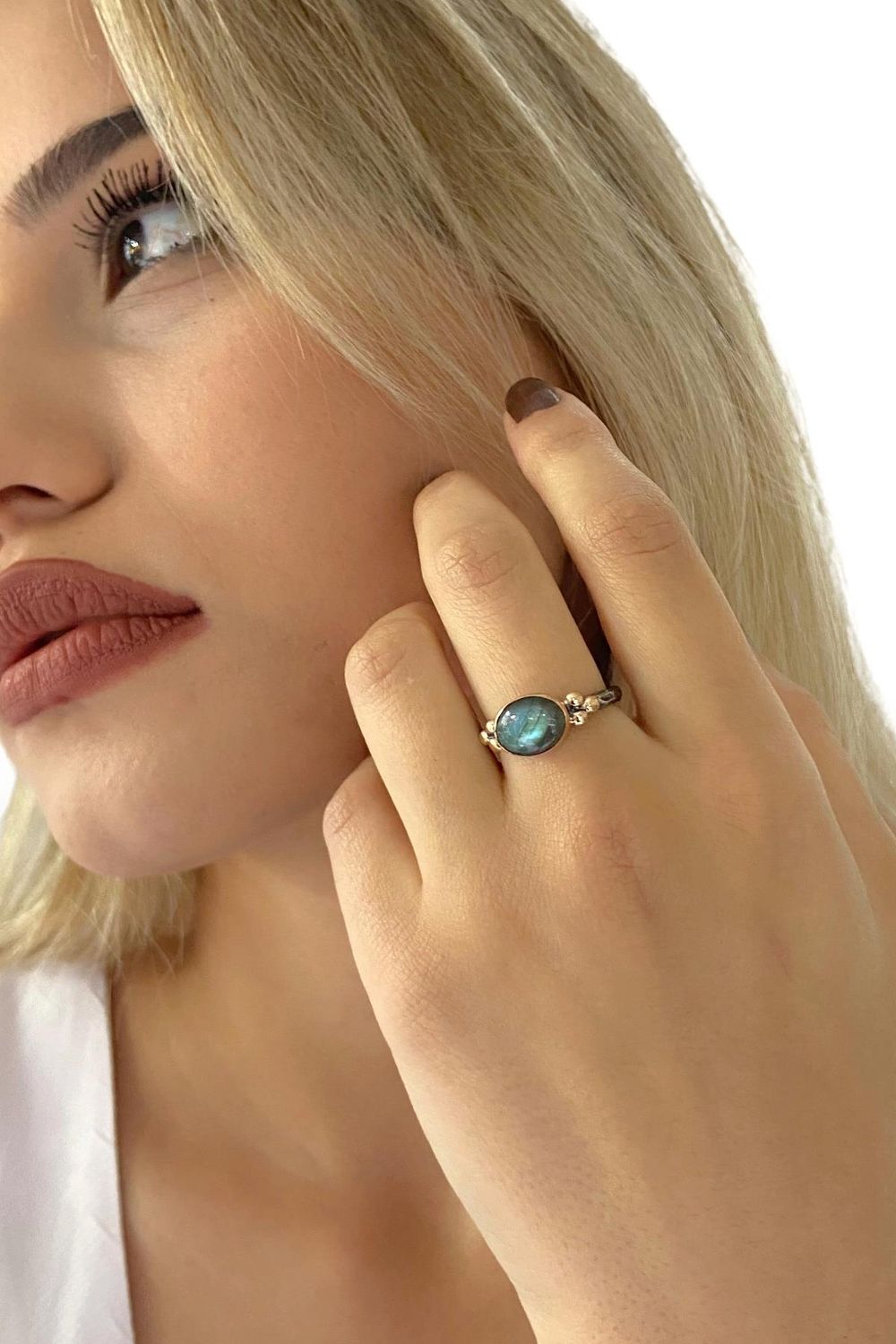 Natural Labradorite Stone Handmade 925 Sterling Silver Ring