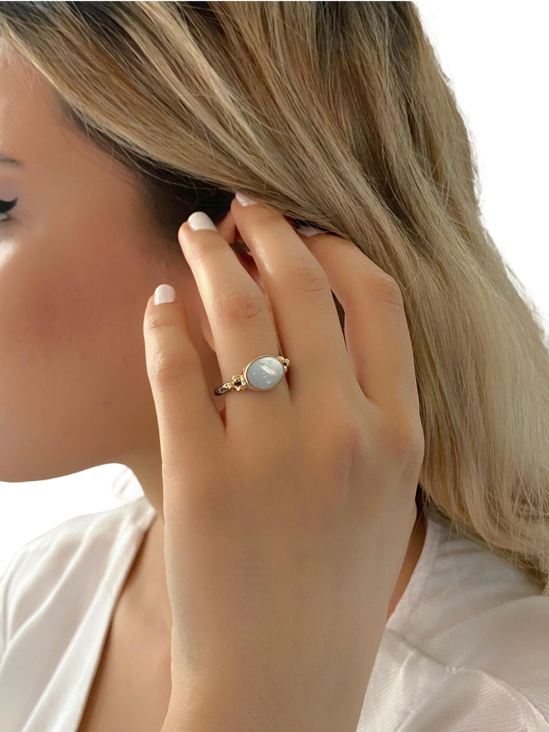 Handmade Natural Mother of Pearl Stone Byzantine 925 Sterling Silver Ring