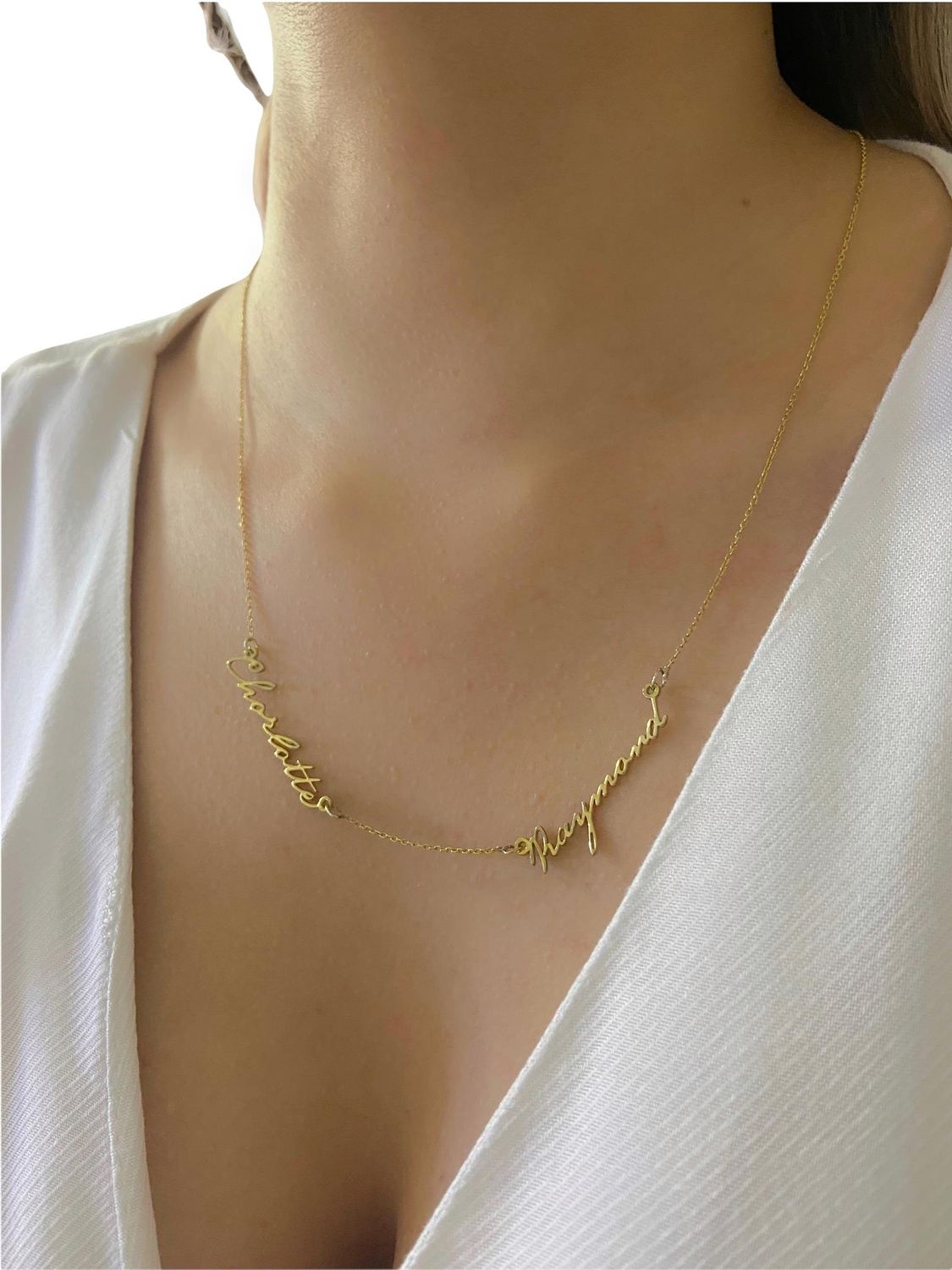 قلادة فضية بخط التوقيع المخصص 925 مع اسمين