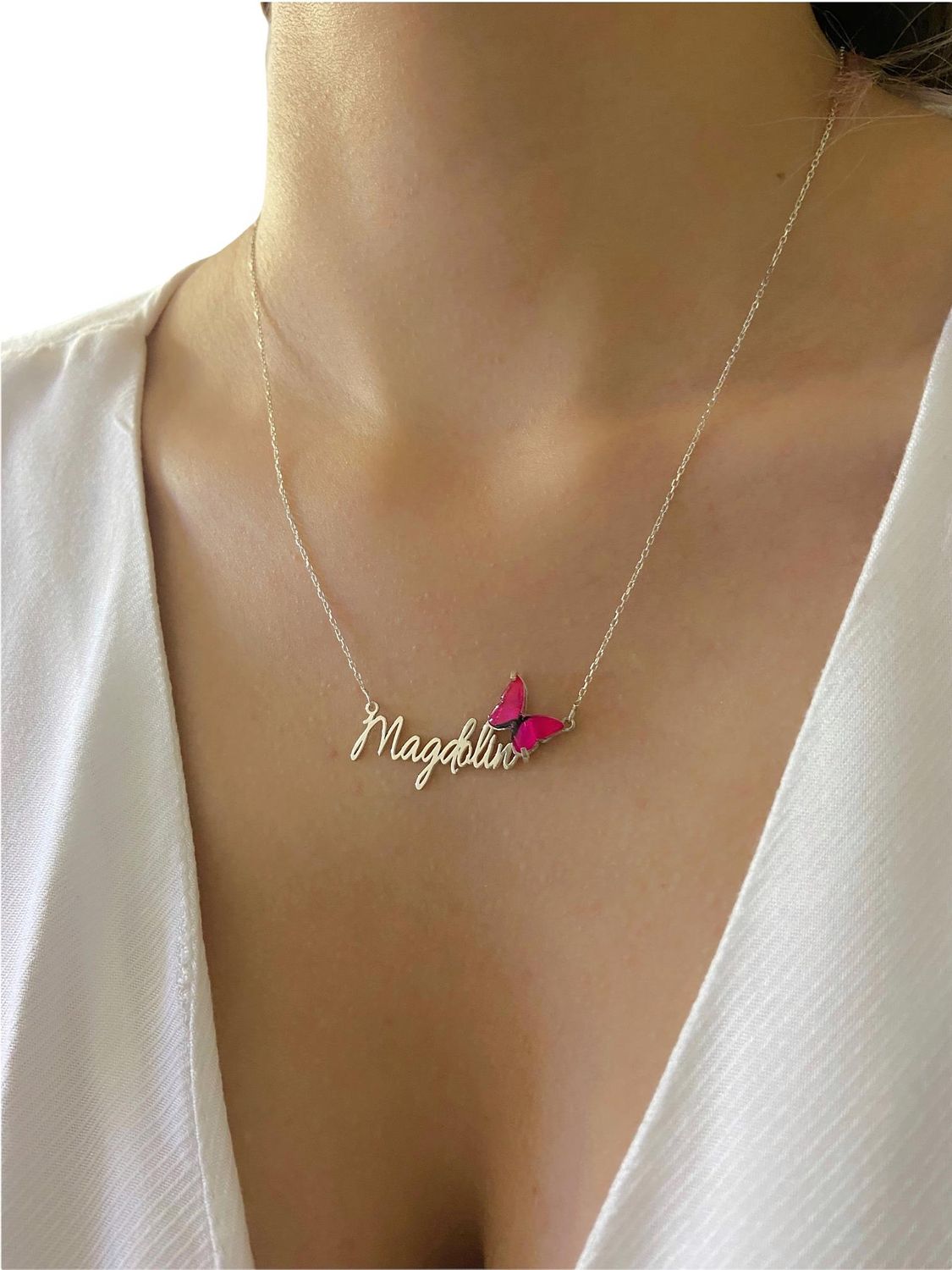 Тричасний червоний метелик з особливим шрифтом, іменне написання, 925 срібна підвіска