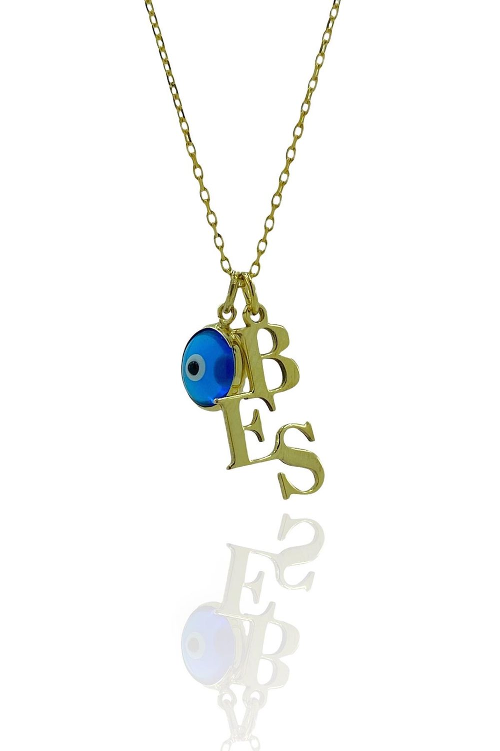 Кільце з 3-х літерним підвісом на срібному ланцюжку 925 проби, 45 см, без каменів, золотистого кольору, вага 5,00 г