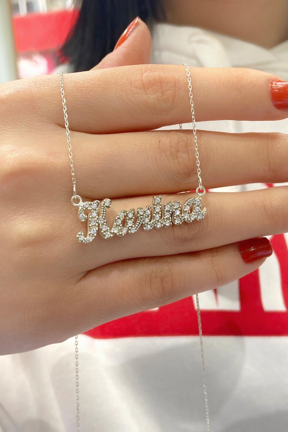 925 الفضة الاسترليني قلادة اسم الحجر الكامل